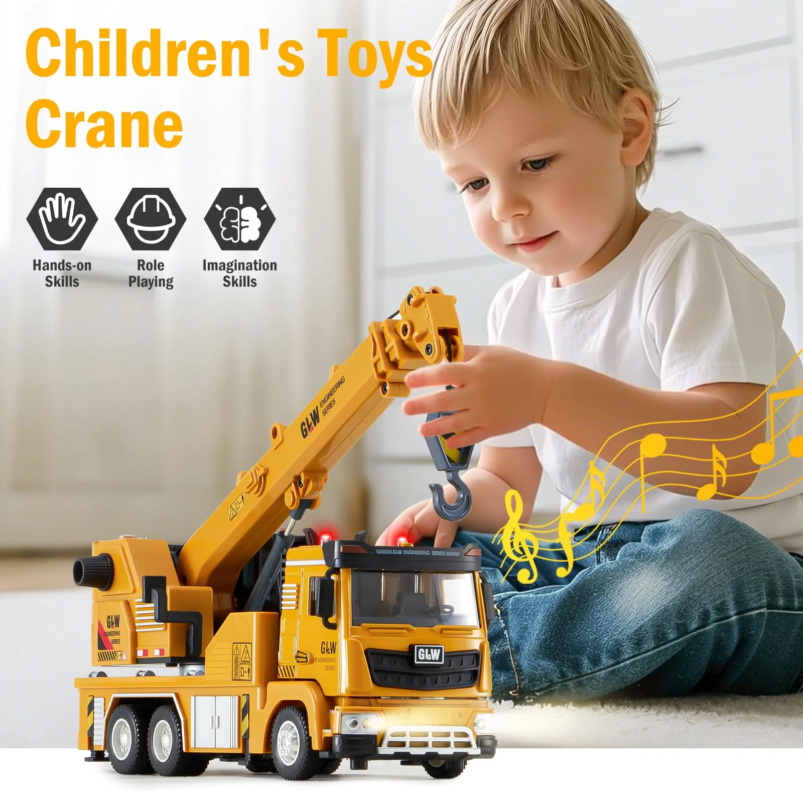 Tacobear Baustellen Fahrzeuge Spielzeug Set, 1:40 Metall Baufahrzeuge LKW Auto Spielzeug Kinder Baustellenfahrzeuge mit Sound und Licht Lastwagen Spielzeug Geschenk Jungen 3 4 5 6 Jahre (Kranwagen) - Image 5