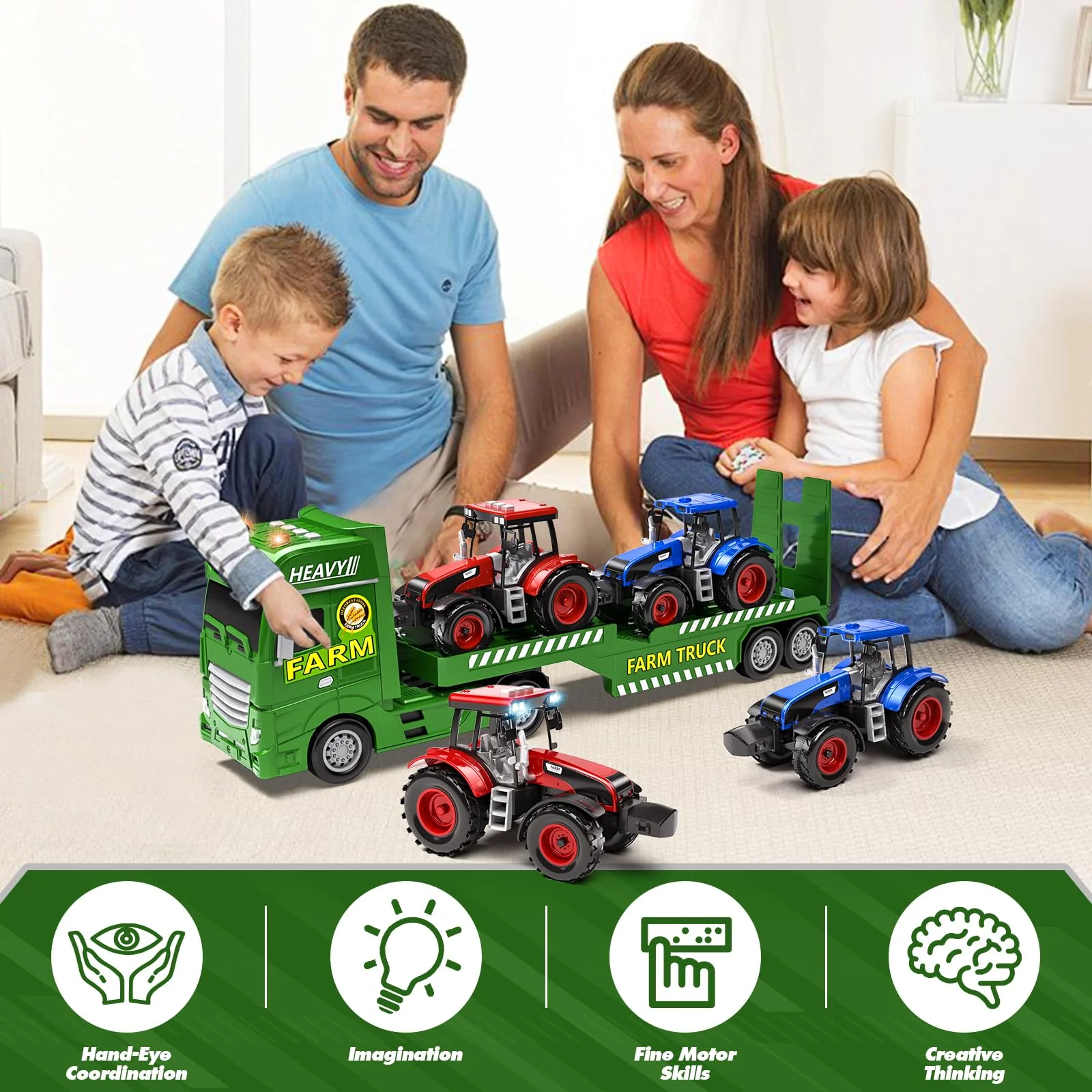 Tacobear Traktor Spielzeug mit Anhänger, Großer Bauernhof Traktor mit Licht und Sound Auto Transporter LKW Spielzeug Trecker Fahrzeuge Kinder Spielzeug ab 3 4 5 6 Jahre Junge Geschenk - Image 2