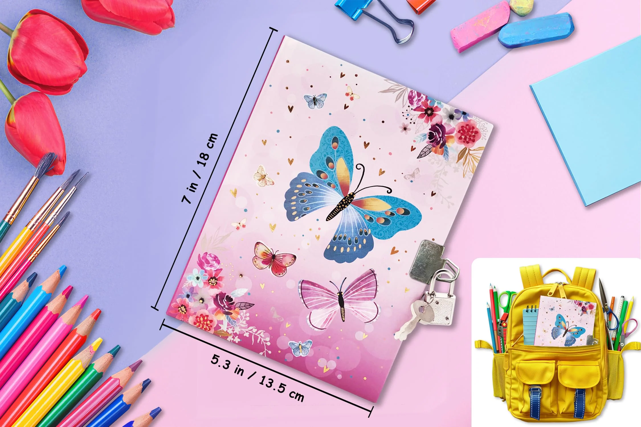 Tagebuch mit Schloss Mädchen, 17,8x13,5cm 80 Linierte Blätter 160 Seiten Schmetterlings Kinder Tagebuch mit Schloss Notizbuch Mädchen zum Schreiben und Zeichnen Geschenke für Mädchen 6 7 8 9 10 Jahre - Image 5