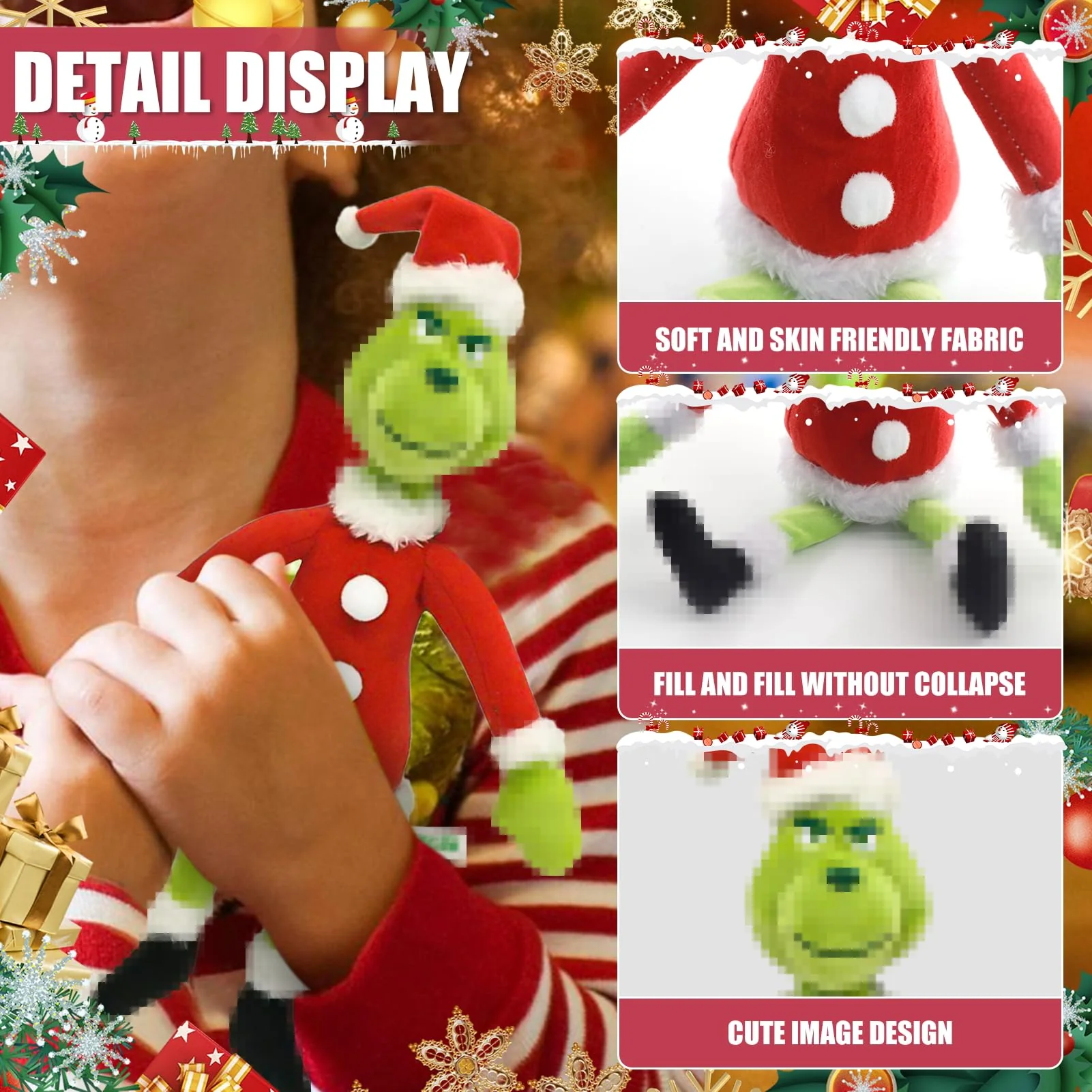 TaimeiMao Plüsch Spielzeug,Weihnachten Plüsch Puppe,Weihnachten Plüsch Deko,Cartoon,Plush Toys,Grün,Weiche Puppe Kuscheltiere,Geschenk für Kinder,Halloween - Image 6