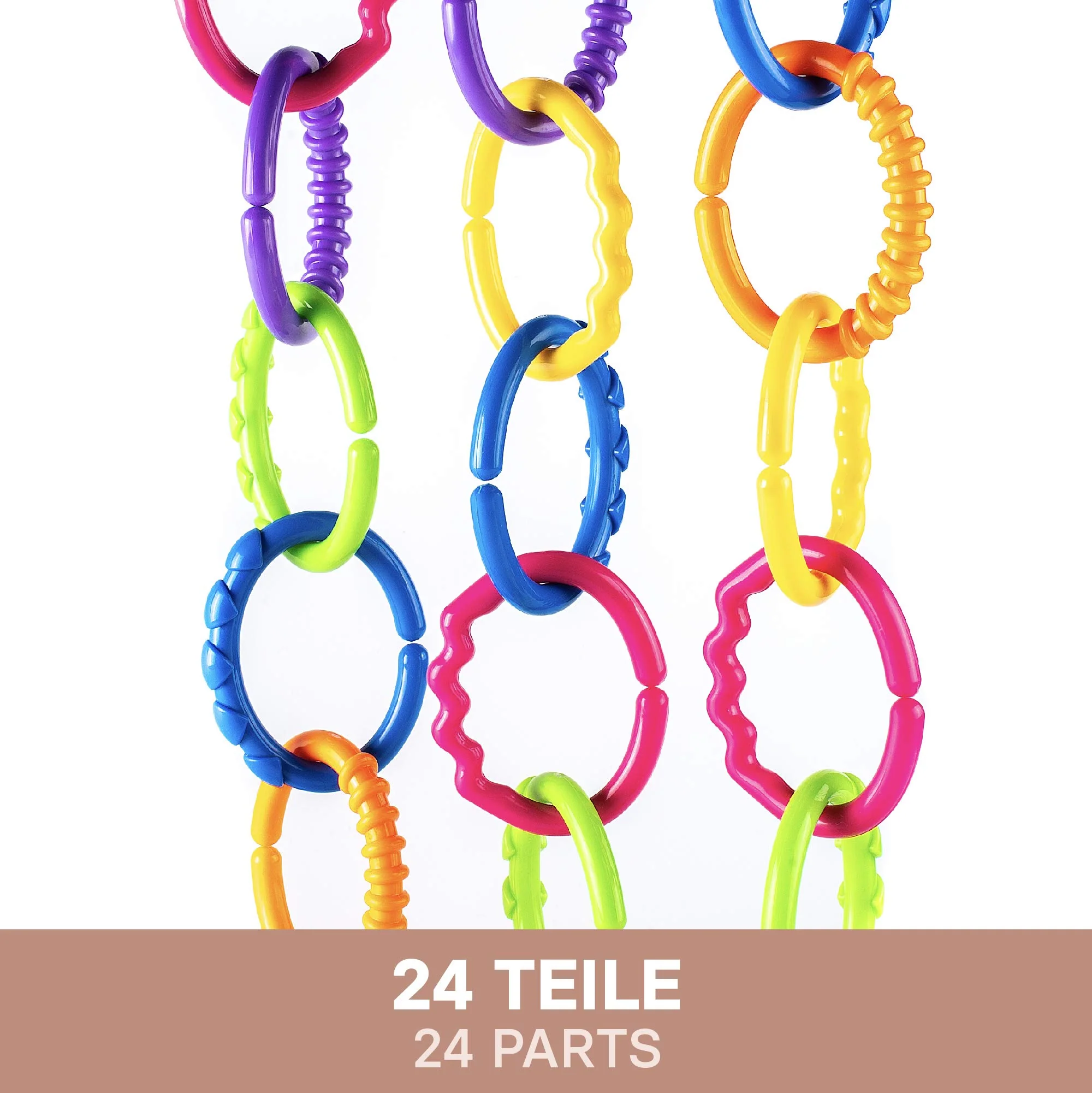 talinu Kinderwagenkette zum selber basteln, 24-Teilig perfekte Greifringe für Ihr Baby – vielseitige Anwendung: Spielbogen Anhänger, Rasselkette, Spielkette für unterwegs - Image 7