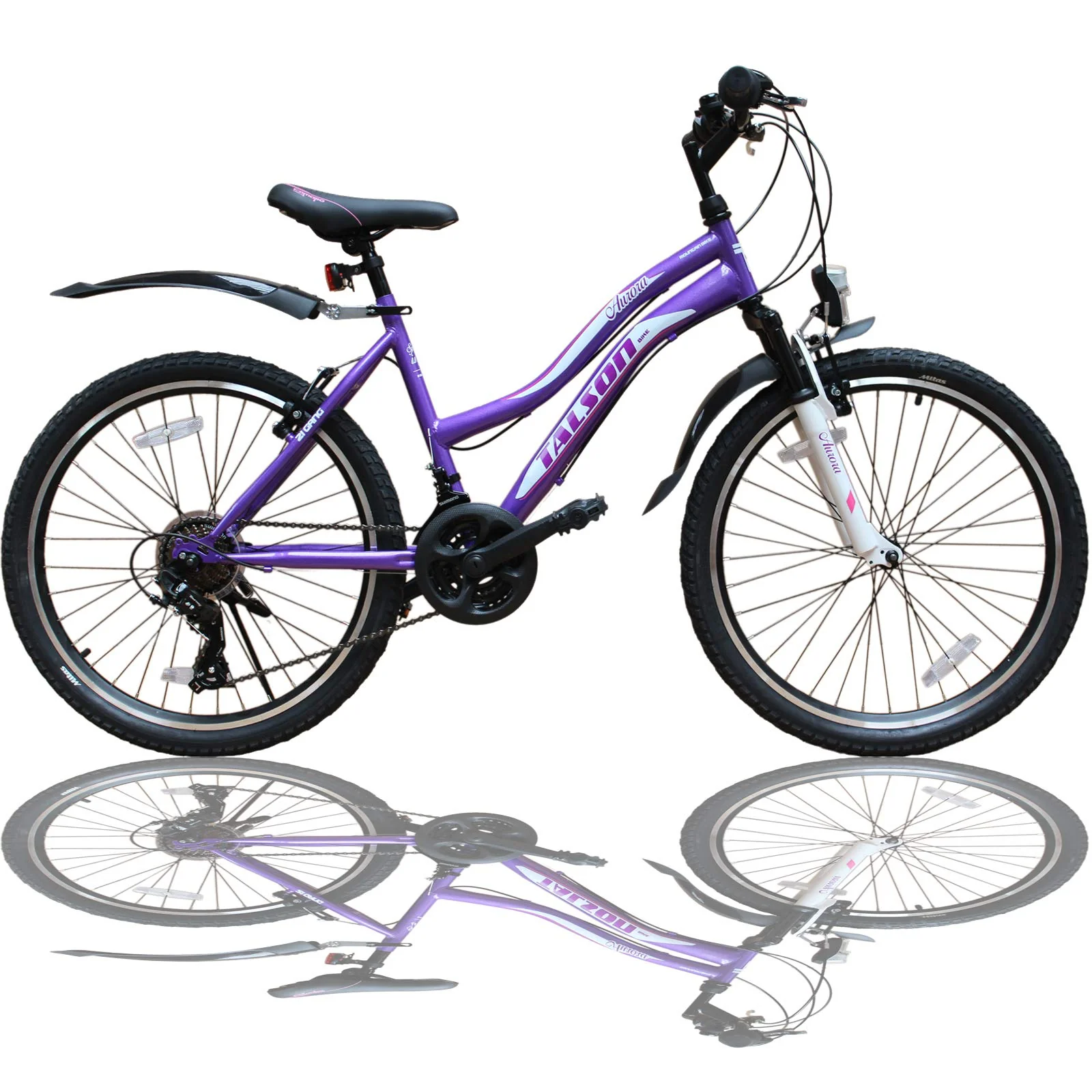 Talson 24 Zoll Mädchen Fahrrad MTB mit Beleuchtung und Shimano 21-Gang Kinderfahrrad Lila