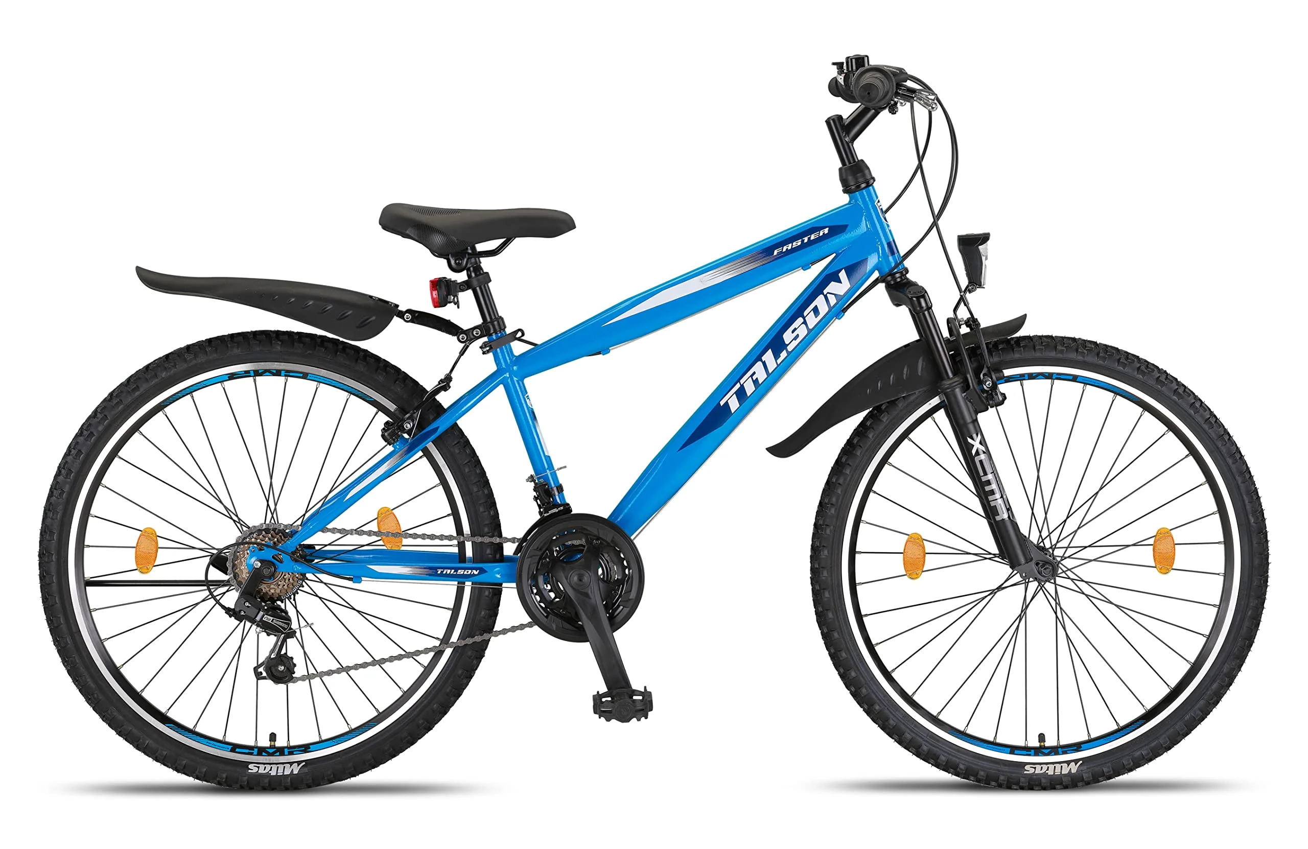 Talson 26 Zoll Mountainbike Fahrrad MIT 21-Gang, Gabelfederung & Beleuchtung Blau