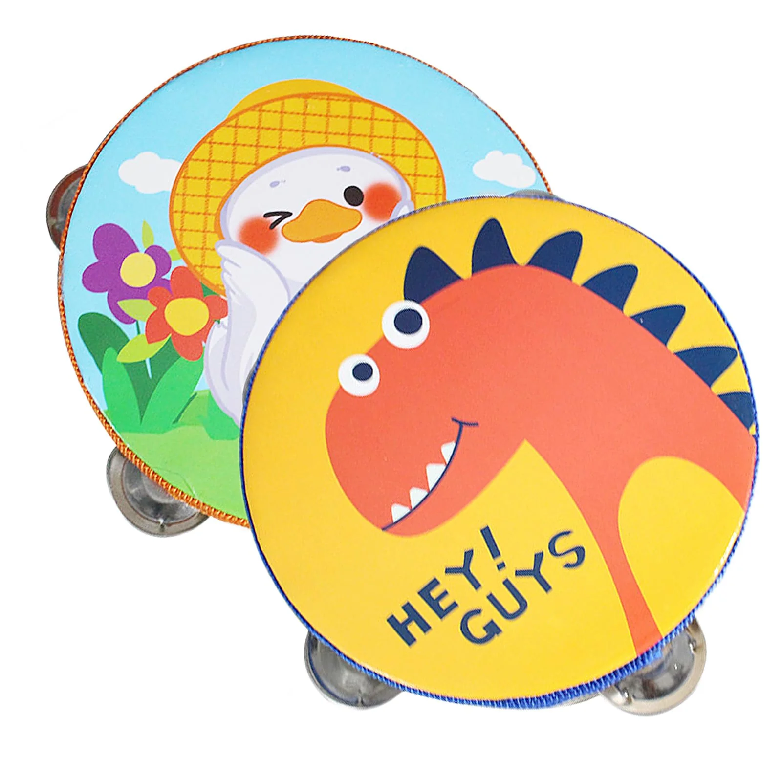 Tamburin Kinder,Zuzer 2PCS Tambourine Holz Handtrommeln 6 Zoll Handheld Tamburin,Tamburine mit Glöckchen Musikinstrumente für Kinder Baby