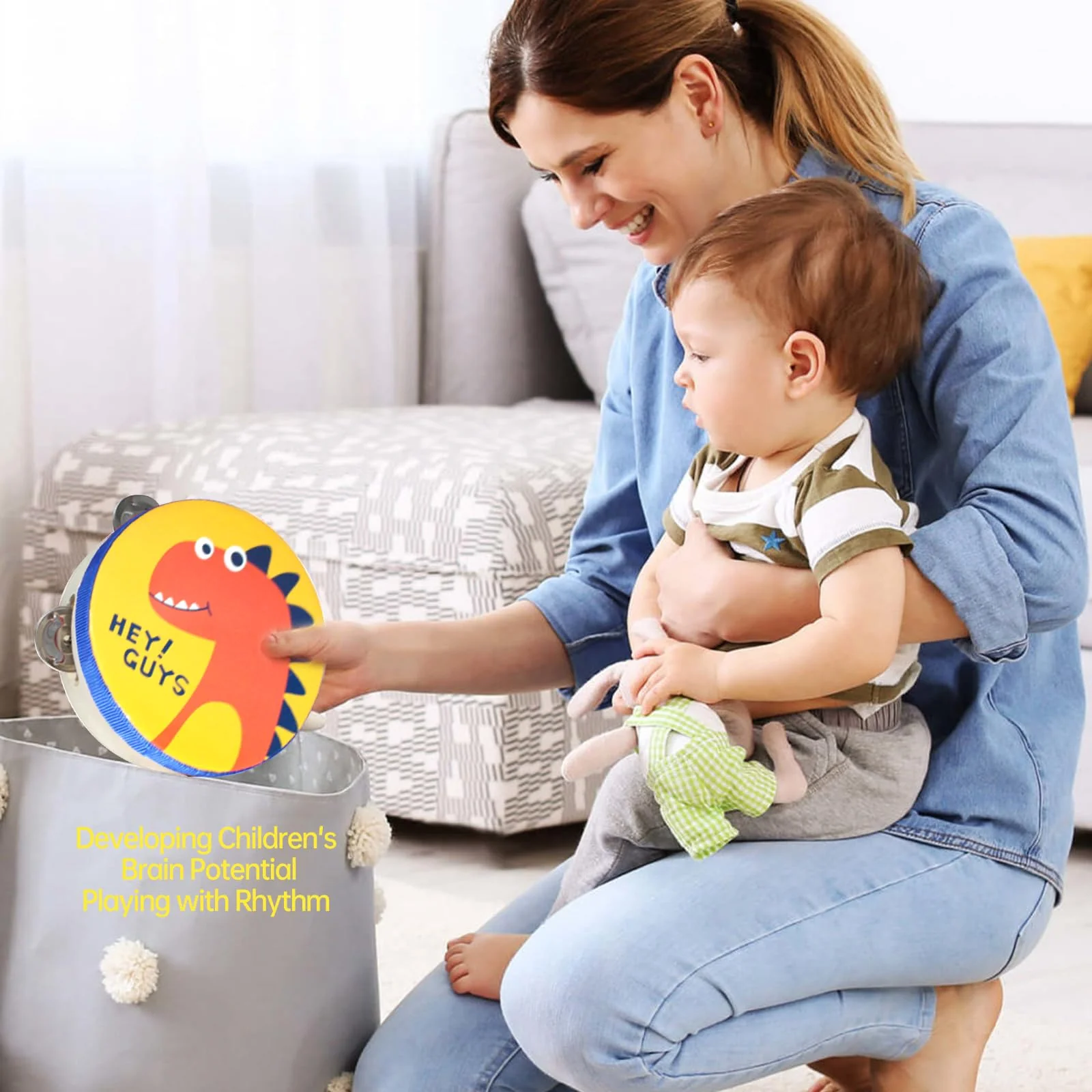 Tamburin Kinder,Zuzer 2PCS Tambourine Holz Handtrommeln 6 Zoll Handheld Tamburin,Tamburine mit Glöckchen Musikinstrumente für Kinder Baby - Image 3