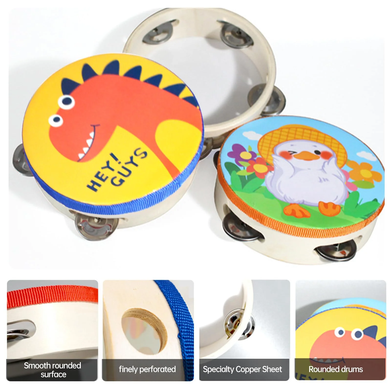 Tamburin Kinder,Zuzer 2PCS Tambourine Holz Handtrommeln 6 Zoll Handheld Tamburin,Tamburine mit Glöckchen Musikinstrumente für Kinder Baby - Image 6