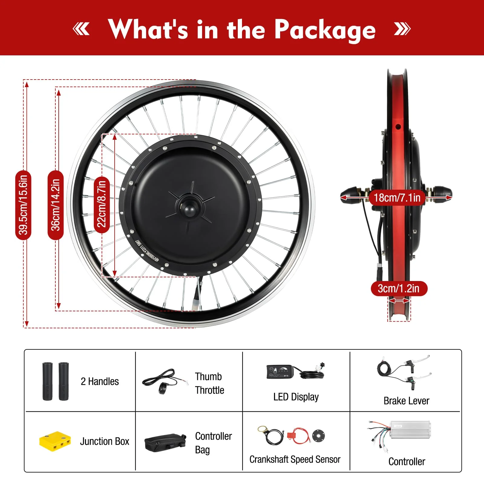 TaNeHaKi Elektrofahrrad Umbausatz Vorderrad 20 Zoll E-Bike Conversion Kit Vorderrad Fahrrad Elektro 20 Zoll Umbau Kit Vorderrad Ebike Umbausatz Vorderrad Elektro Fahrrad Kit 48V 1000W - Image 9