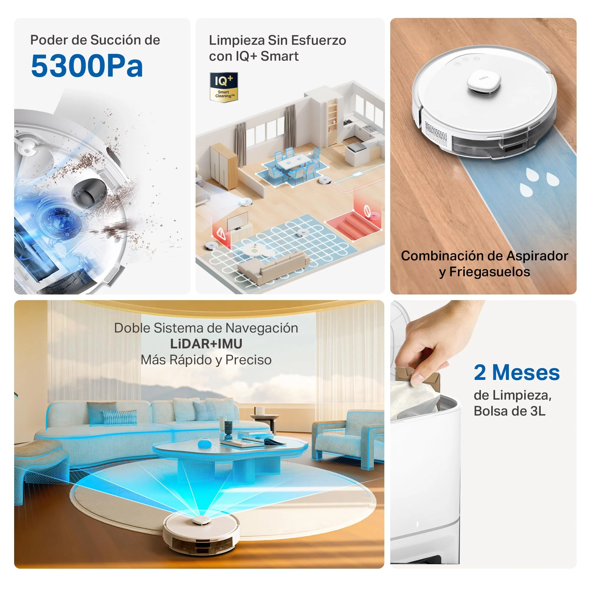 Tapo RV30 Max Plus Saugroboter mit Wischfunktion und automatischer Absaugstation, 5300Pa Ultra Starke Saugkraft, LiDAR+IMU Dual-Navigation, Alexa & Google Assistant Sprachsteuerung, Weiß - Image 8