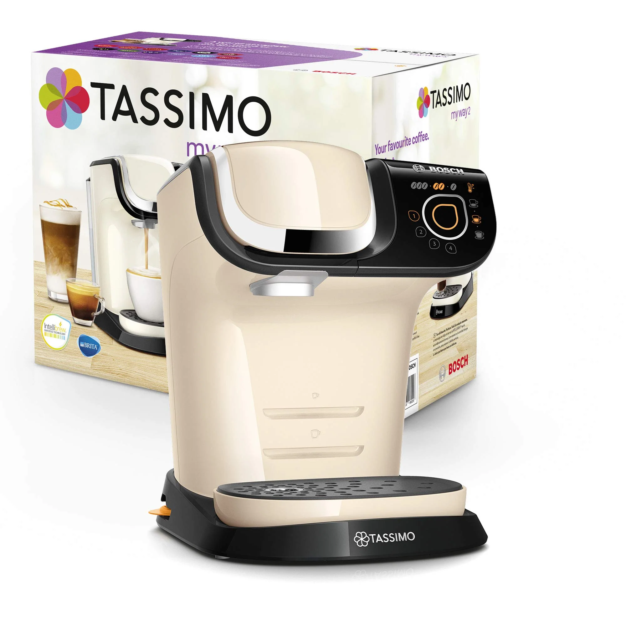 Tassimo My Way 2 Kapselmaschine TAS6507 Kaffeemaschine by Bosch, mit Wasserfilter, über 70 Getränke, Personalisierung, vollautomatisch, einfache Zubereitung, 1.500 Watt, 1,3 Liter, creme