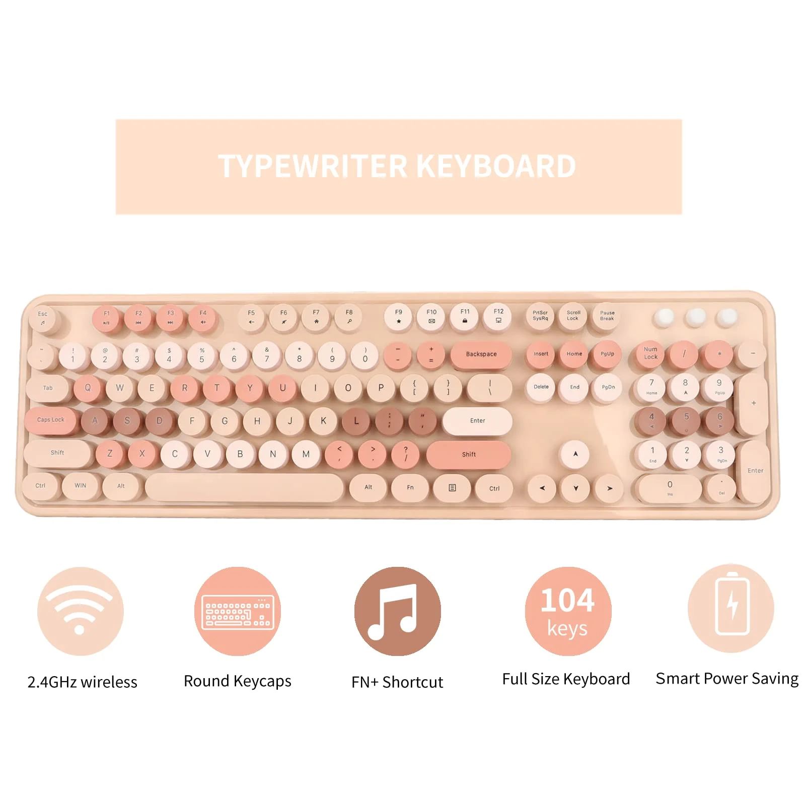Tastatur Maus Set Kabellos, 2.4GHz tastatur kabellos mit abnehmbaren runden Tastenkappen, Niedliche 104 Tasten Milchtee Tastatur und Maus für Office Home Gaming - Image 4