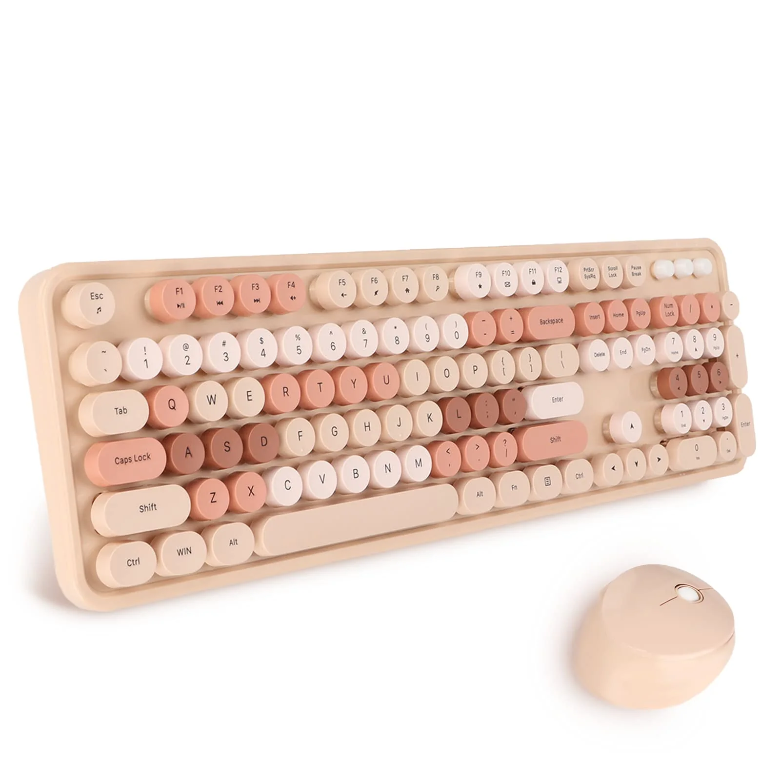 Tastatur Maus Set Kabellos, 2.4GHz tastatur kabellos mit abnehmbaren runden Tastenkappen, Niedliche 104 Tasten Milchtee Tastatur und Maus für Office Home Gaming - Image 5