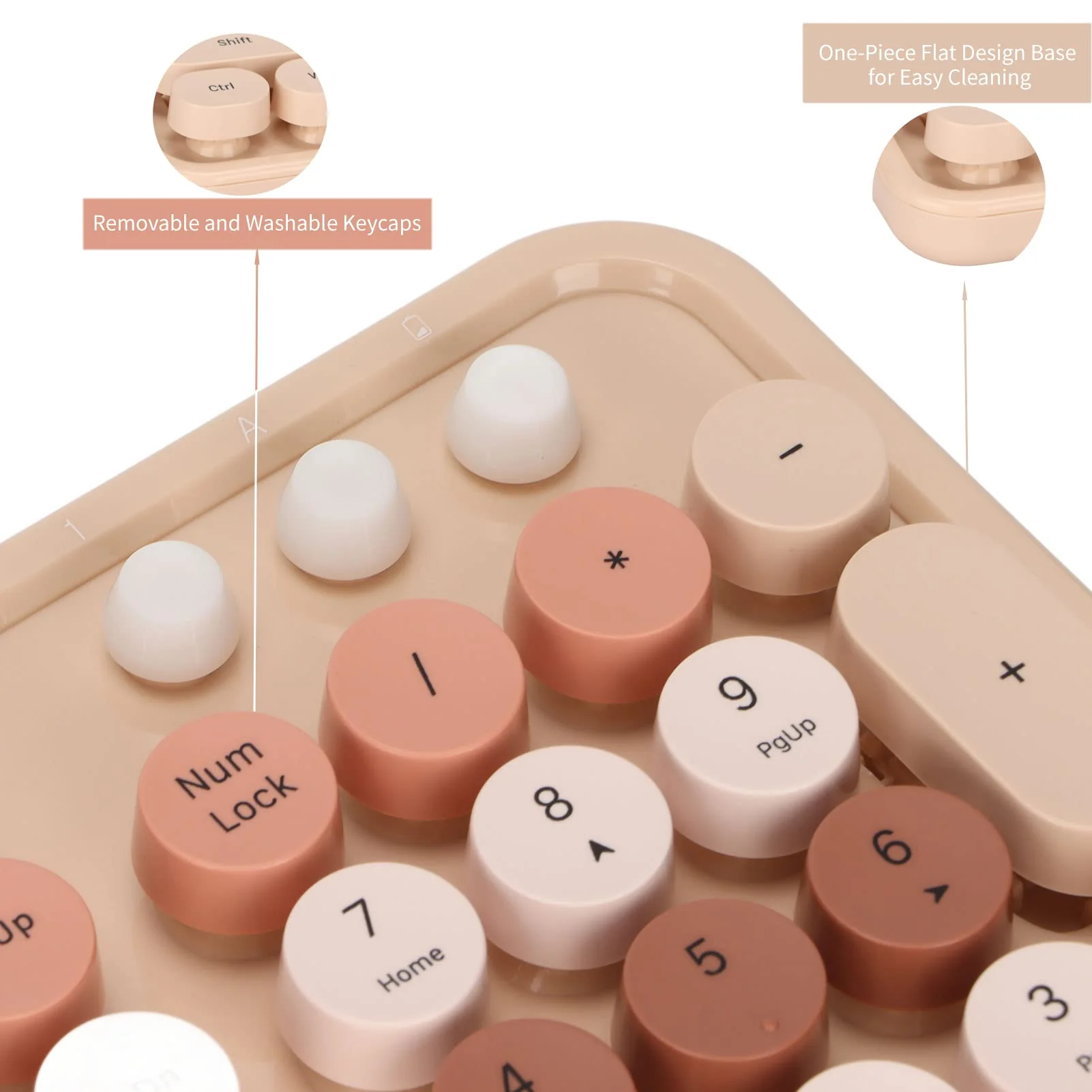 Tastatur Maus Set Kabellos, 2.4GHz tastatur kabellos mit abnehmbaren runden Tastenkappen, Niedliche 104 Tasten Milchtee Tastatur und Maus für Office Home Gaming - Image 7