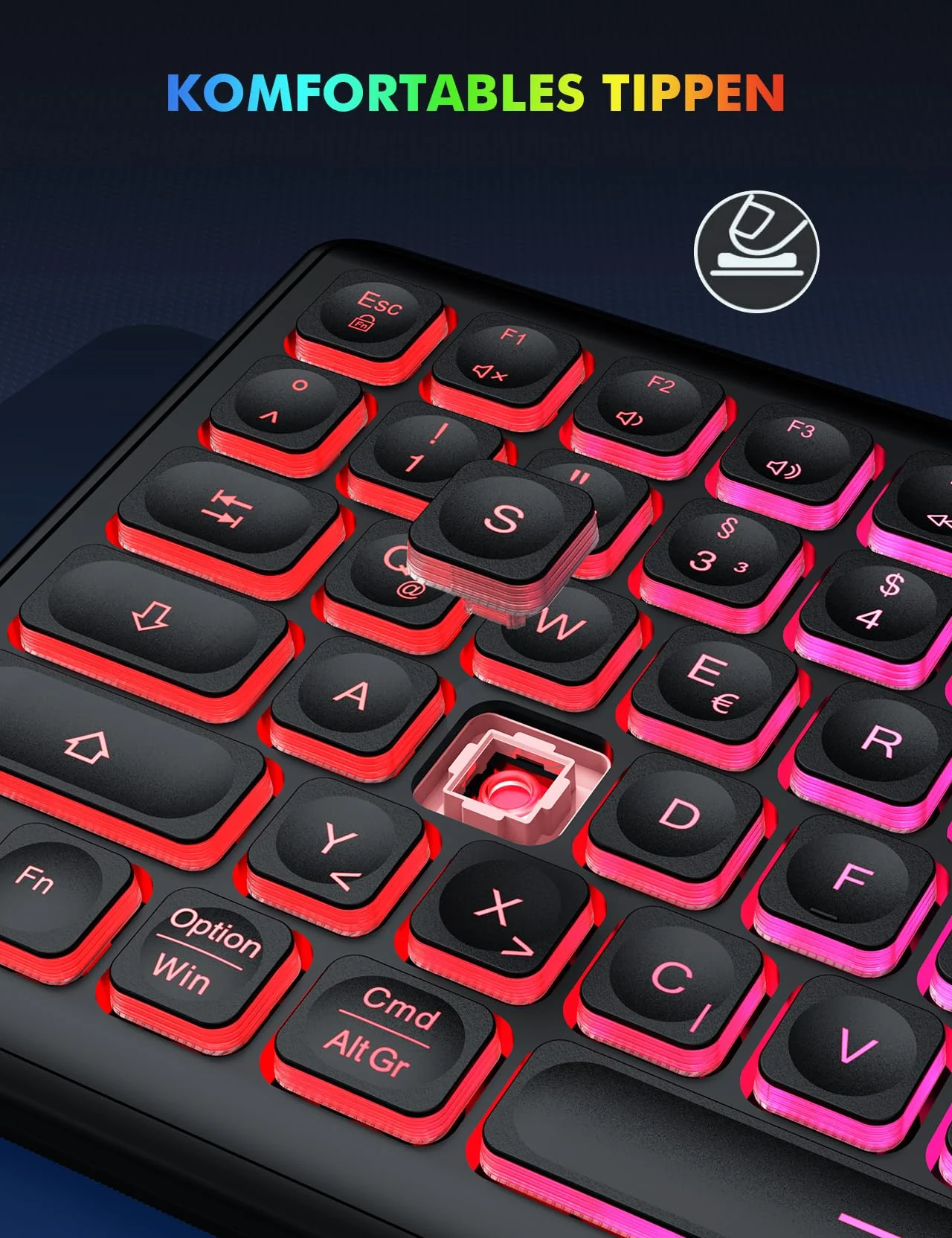 Tastatur Maus Set Kabellos Beleuchtete, wiederaufladbar & Automatischer Schlaf, verstellbare Höhe, 2,4 GHz LED leise USB-A & USB-C Funktastatur mit Maus, für Mac OS/Windows/PC/Laptop-Schwarz, QWERTZ - Image 3