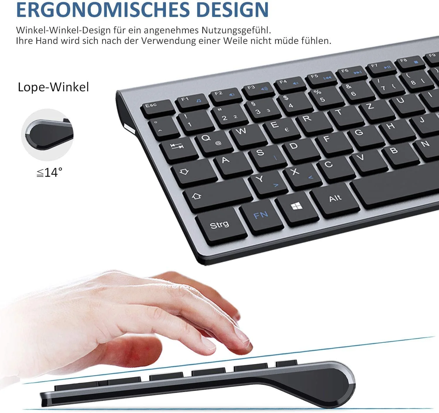 Tastatur Maus Set Kabellos - (Deutsch) USB QWERTZ Funk Tastatur Klein Maus Ultradünne Leise Ergonomisch Tastatur für Computer/PC/Laptop/Smart TV/Windows - Schwarz - Image 4