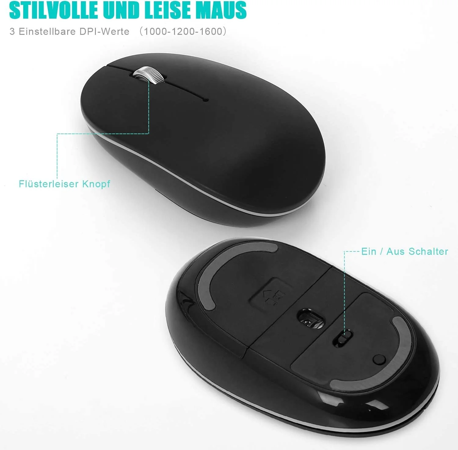 Tastatur Maus Set Kabellos - (Deutsch) USB QWERTZ Funk Tastatur Klein Maus Ultradünne Leise Ergonomisch Tastatur für Computer/PC/Laptop/Smart TV/Windows - Schwarz - Image 5