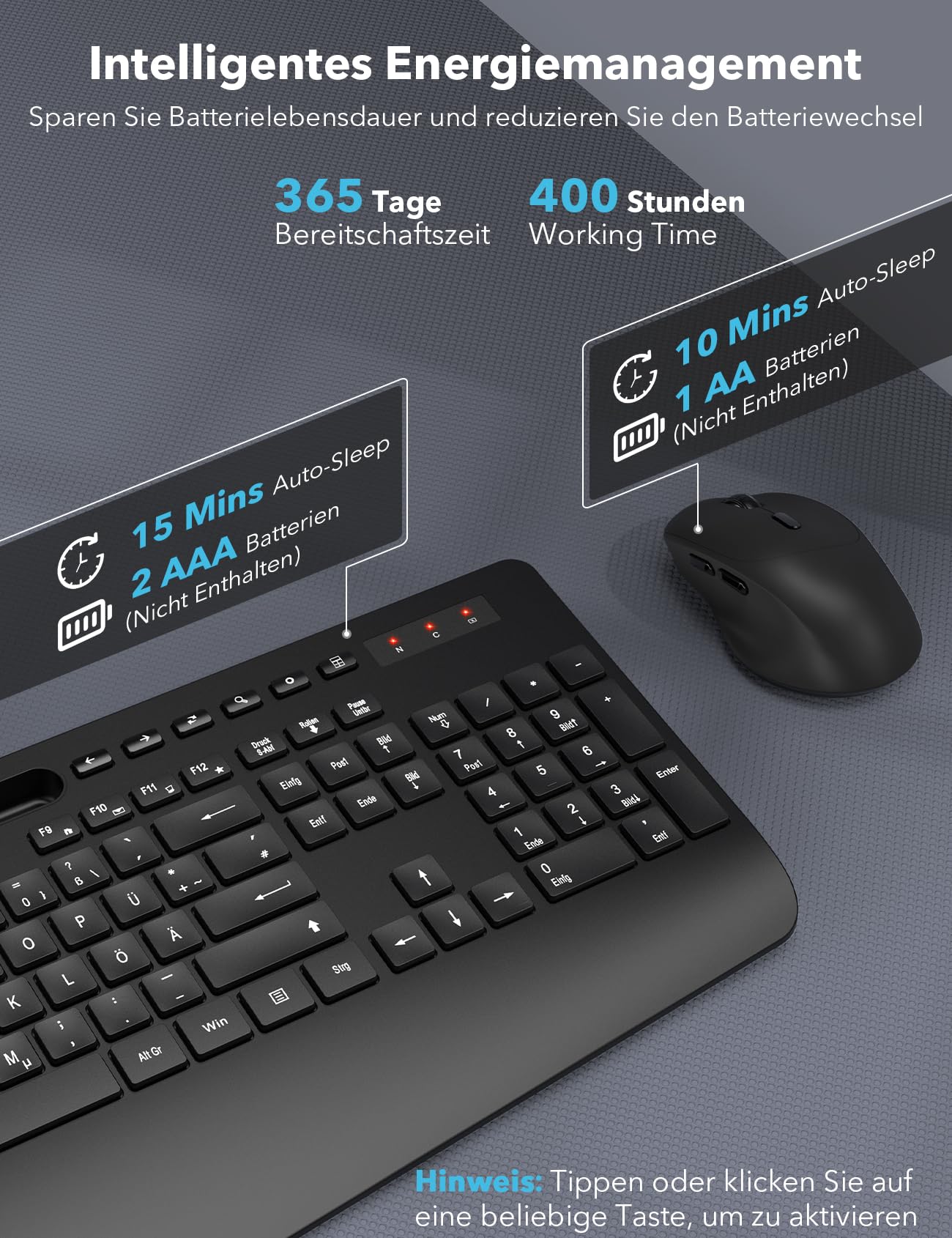 Tastatur Maus Set Kabellos, Ergonomische Tastatur in Voller Größe mit Handgelenkauflage, Telefonhalter, Schlafmodus, Leise 2,4 GHz kabellose Tastatur und Maus für Mac, Windows, Computer, Laptop, PC - Image 6
