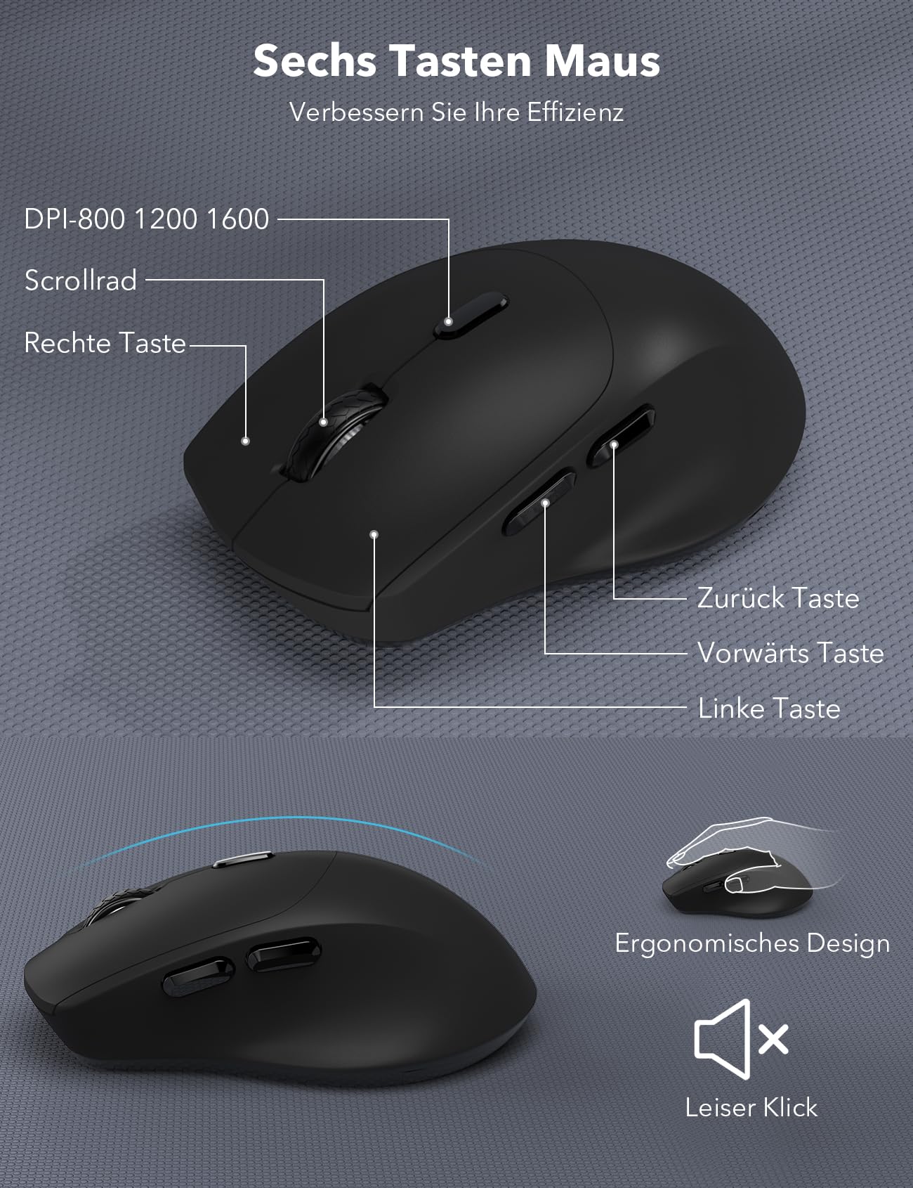 Tastatur Maus Set Kabellos, Ergonomische Tastatur in Voller Größe mit Handgelenkauflage, Telefonhalter, Schlafmodus, Leise 2,4 GHz kabellose Tastatur und Maus für Mac, Windows, Computer, Laptop, PC - Image 8