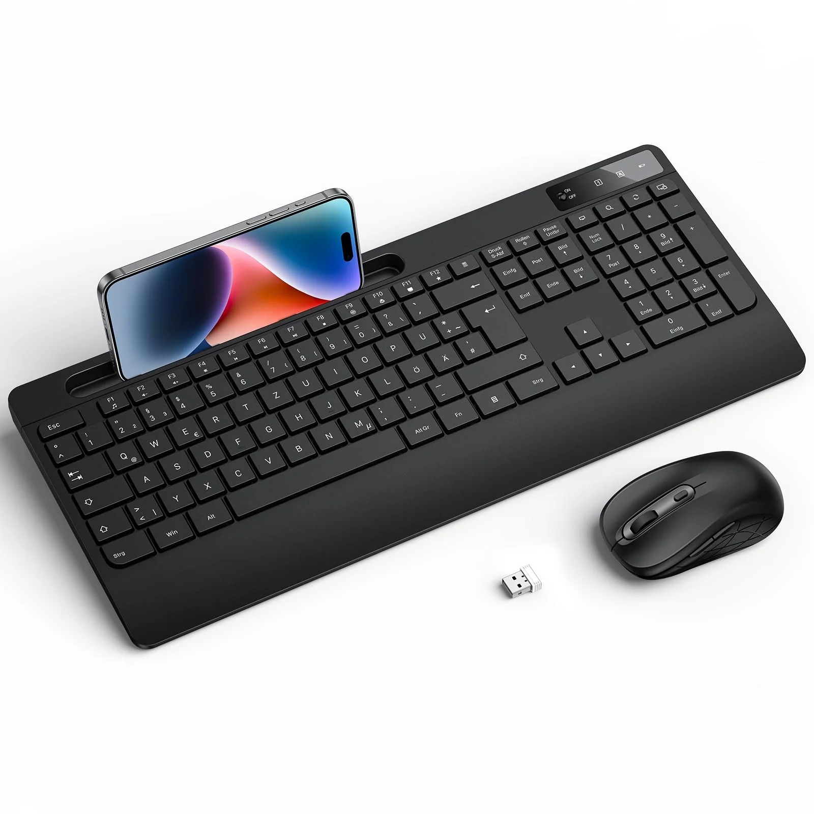 Tastatur Maus Set Kabellos - OMOTON Ergonomische Kabellos Tastatur QWERTZ Deutsche Mit Handgelenkauflage, Funk Tastatur Leise 2.4G USB Wireless Keyboard and Mouse Set für PC/Windows- Schwarz - Image 6