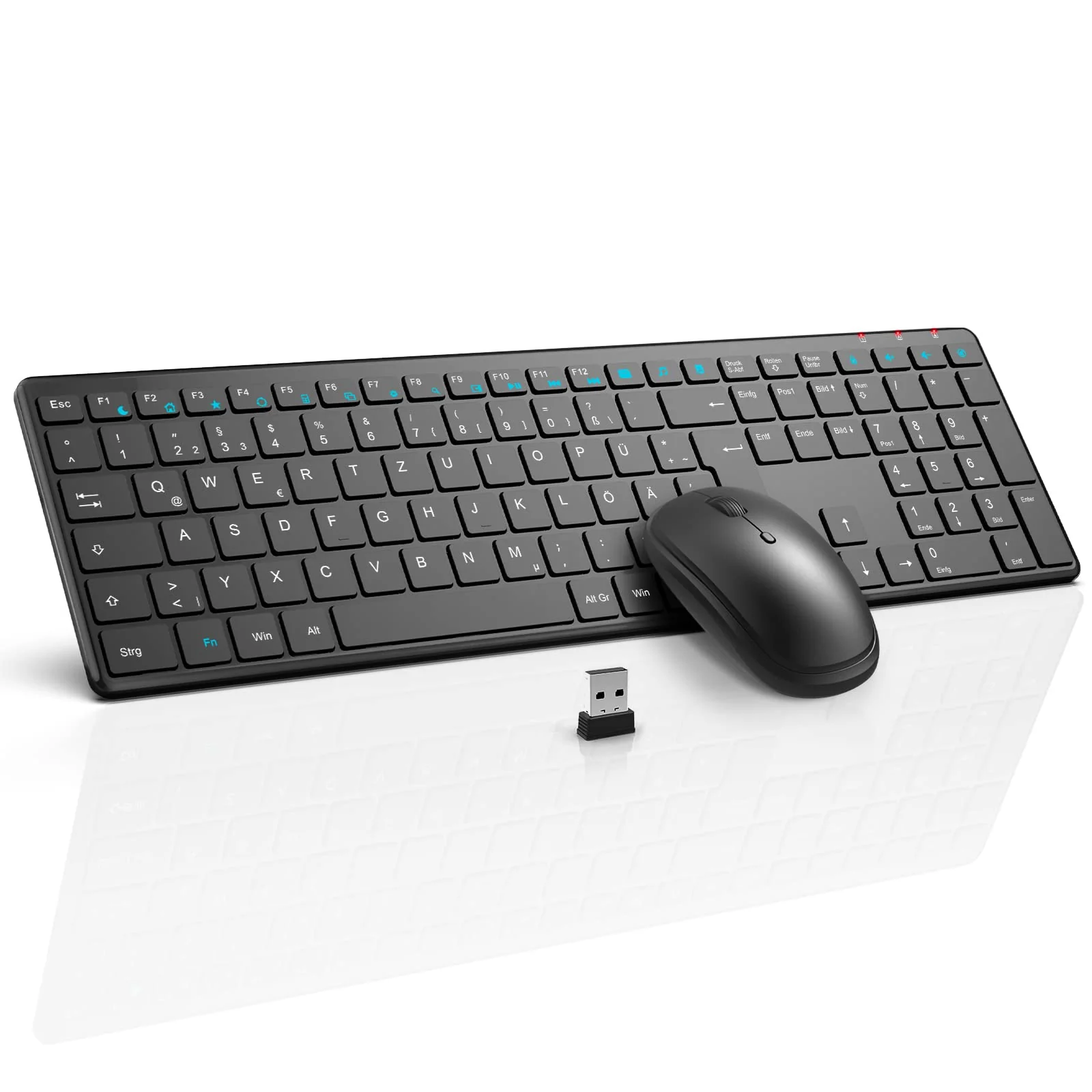 Tastatur Maus Set Kabellos, QCen 2,4GHz UltraDünn Kabellose Tastatur und Maus, Ergonomisch Funktastatur in Standardgröße mit 19 Sondertasten und einen Nummernblock, für PC, Laptop, Deutsches Layout - Image 3