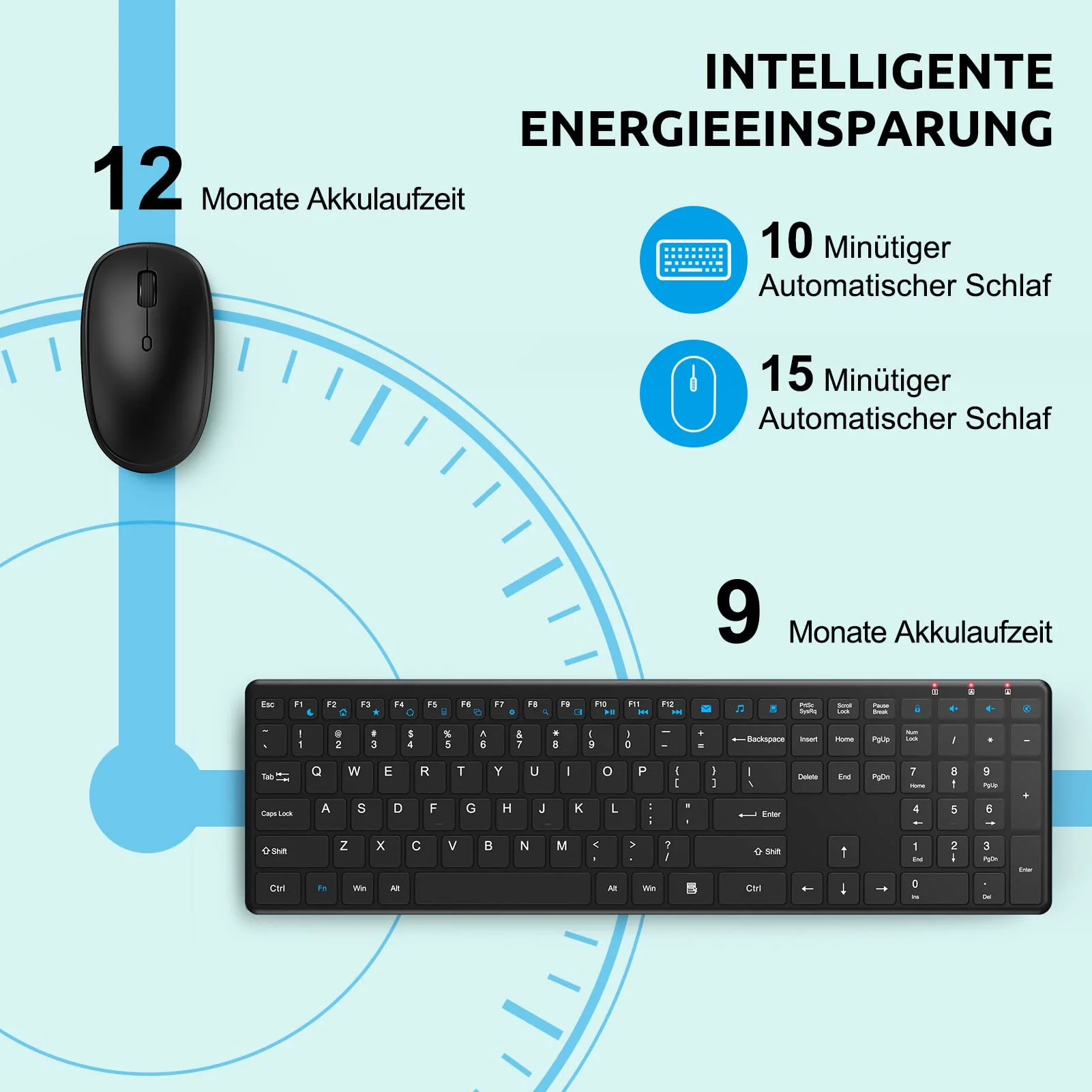 Tastatur Maus Set Kabellos, QCen 2,4GHz UltraDünn Kabellose Tastatur und Maus, Ergonomisch Funktastatur in Standardgröße mit 19 Sondertasten und einen Nummernblock, für PC, Laptop, Deutsches Layout - Image 5