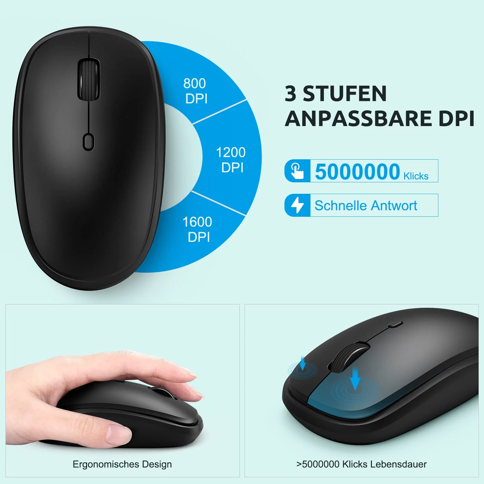 Tastatur Maus Set Kabellos, QCen 2,4GHz UltraDünn Kabellose Tastatur und Maus, Ergonomisch Funktastatur in Standardgröße mit 19 Sondertasten und einen Nummernblock, für PC, Laptop, Deutsches Layout - Image 7