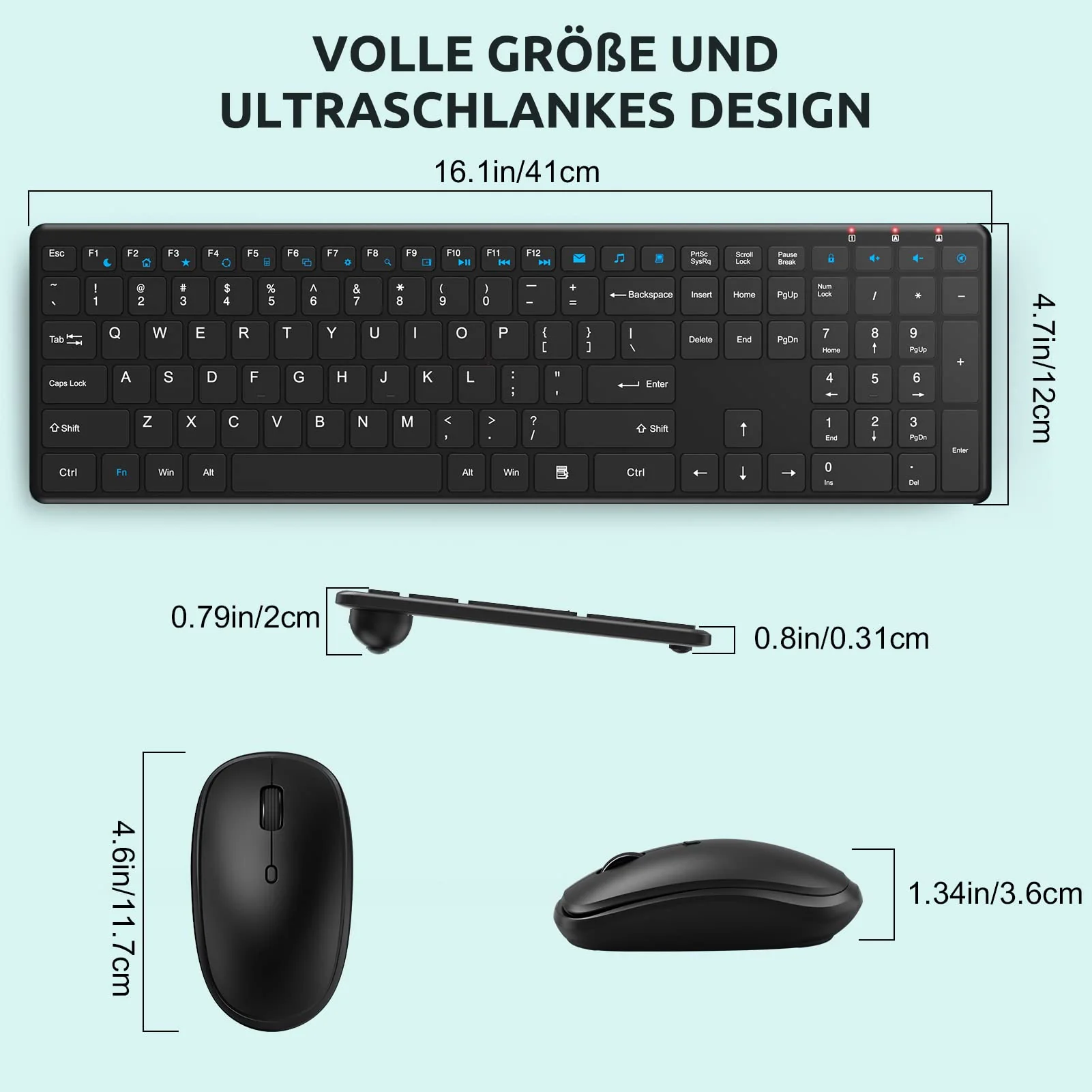 Tastatur Maus Set Kabellos, QCen 2,4GHz UltraDünn Kabellose Tastatur und Maus, Ergonomisch Funktastatur in Standardgröße mit 19 Sondertasten und einen Nummernblock, für PC, Laptop, Deutsches Layout - Image 8