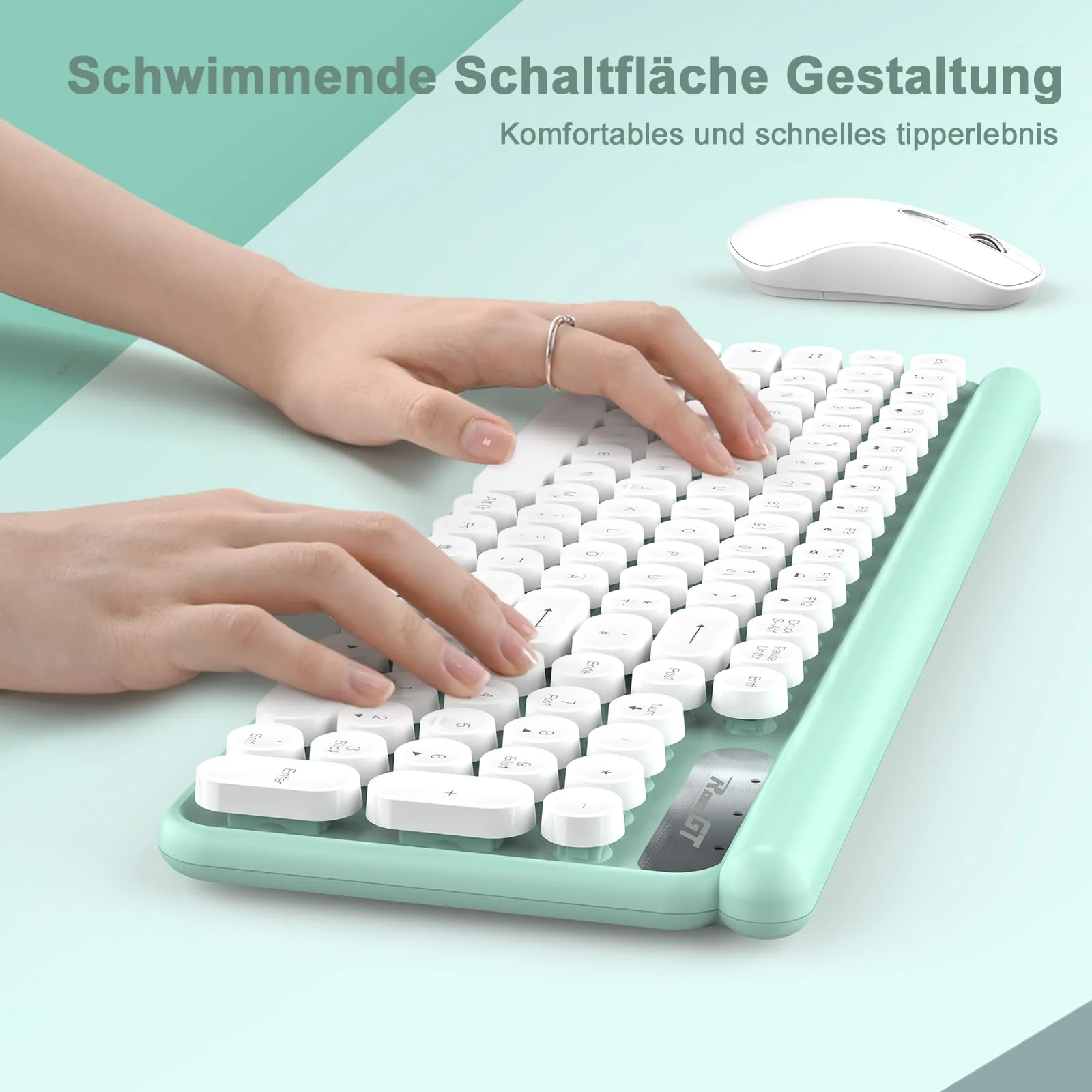 Tastatur Maus Set Kabellos,RaceGT Retro Schreibmaschine Tastatur Funktastatur mit Maus USB Grün Tastatur Bunt Maus und Tastatur Wireless Keyboard and Mouse QWERTZ Deutsch Layout - Image 6