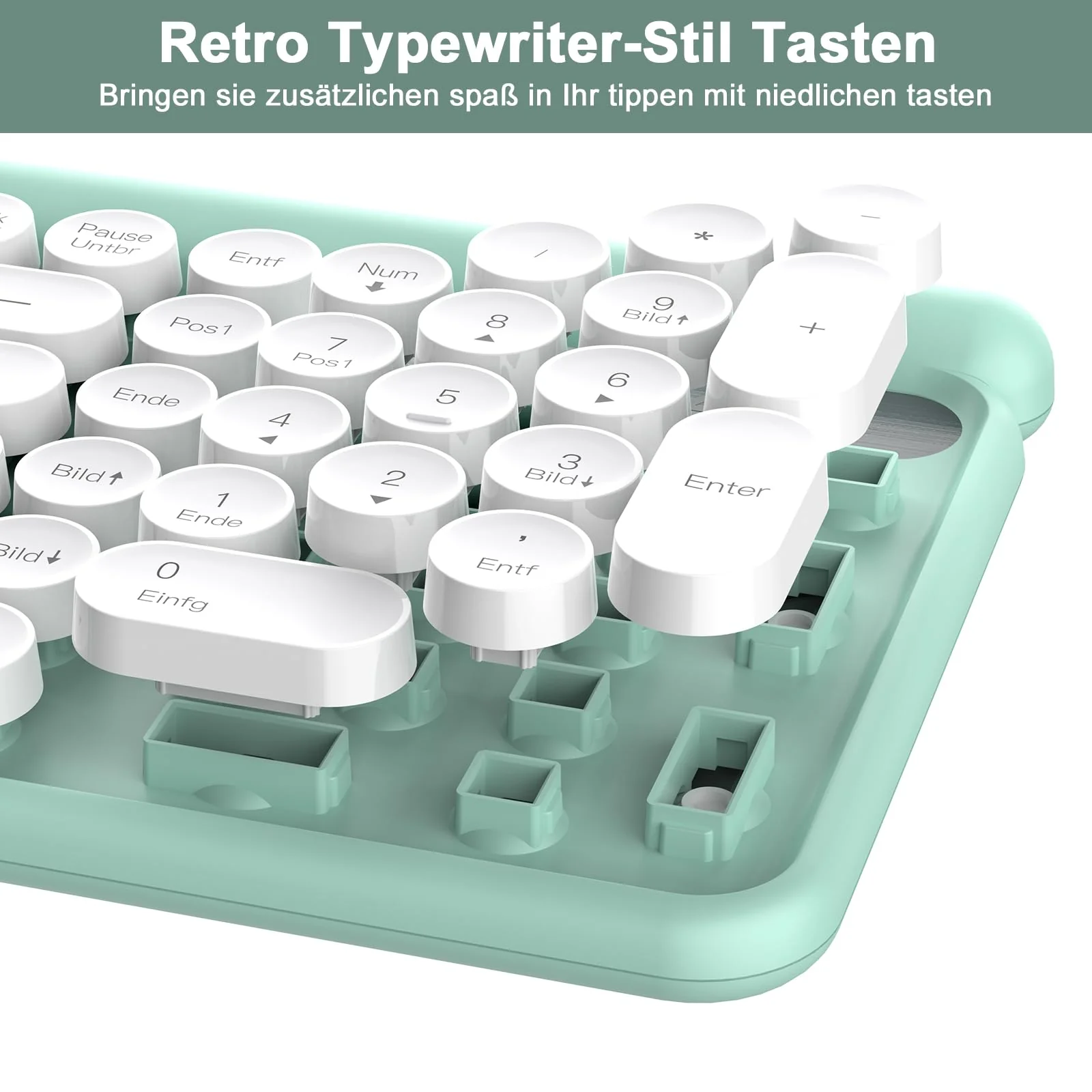 Tastatur Maus Set Kabellos,RaceGT Retro Schreibmaschine Tastatur Funktastatur mit Maus USB Grün Tastatur Bunt Maus und Tastatur Wireless Keyboard and Mouse QWERTZ Deutsch Layout - Image 8