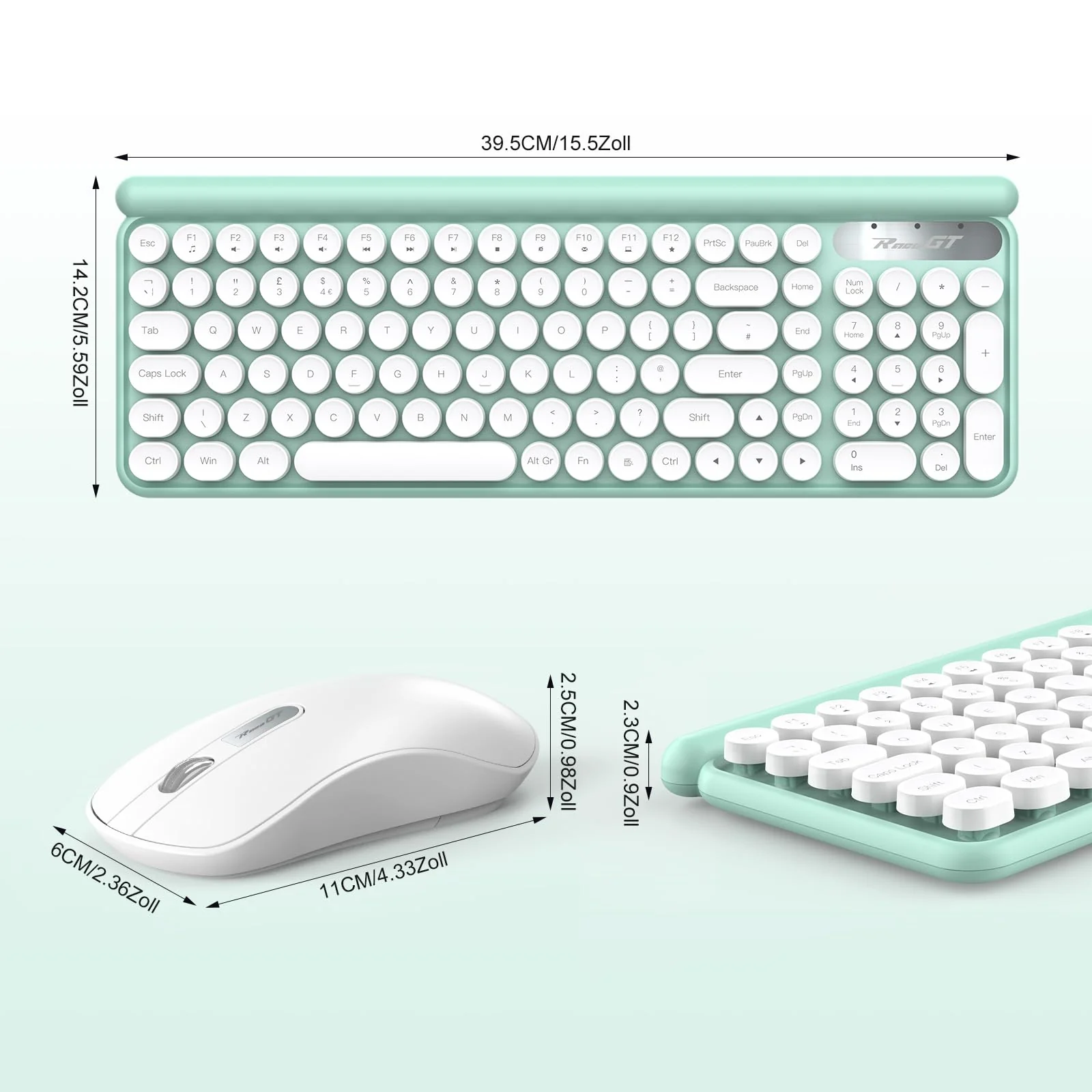 Tastatur Maus Set Kabellos,RaceGT Retro Schreibmaschine Tastatur Funktastatur mit Maus USB Grün Tastatur Bunt Maus und Tastatur Wireless Keyboard and Mouse QWERTZ Deutsch Layout - Image 9