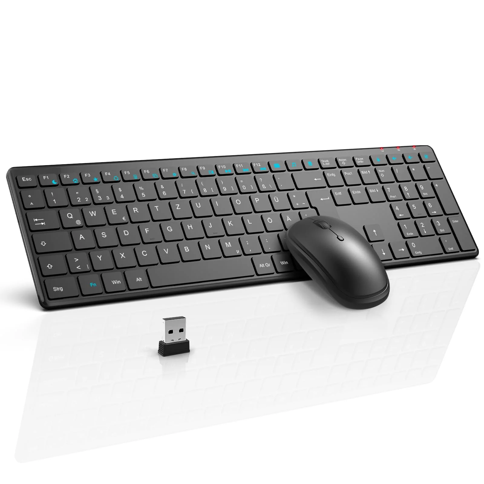 Tastatur Maus Set Kabellos, SABLUTE 2,4GHz UltraDünn Leise Kabellose Tastatur und Maus, Ergonomisch Funktastatur in Voller Größe mit 19 Sondertasten und einen Nummernblock, für PC, Laptop, Windows - Image 2