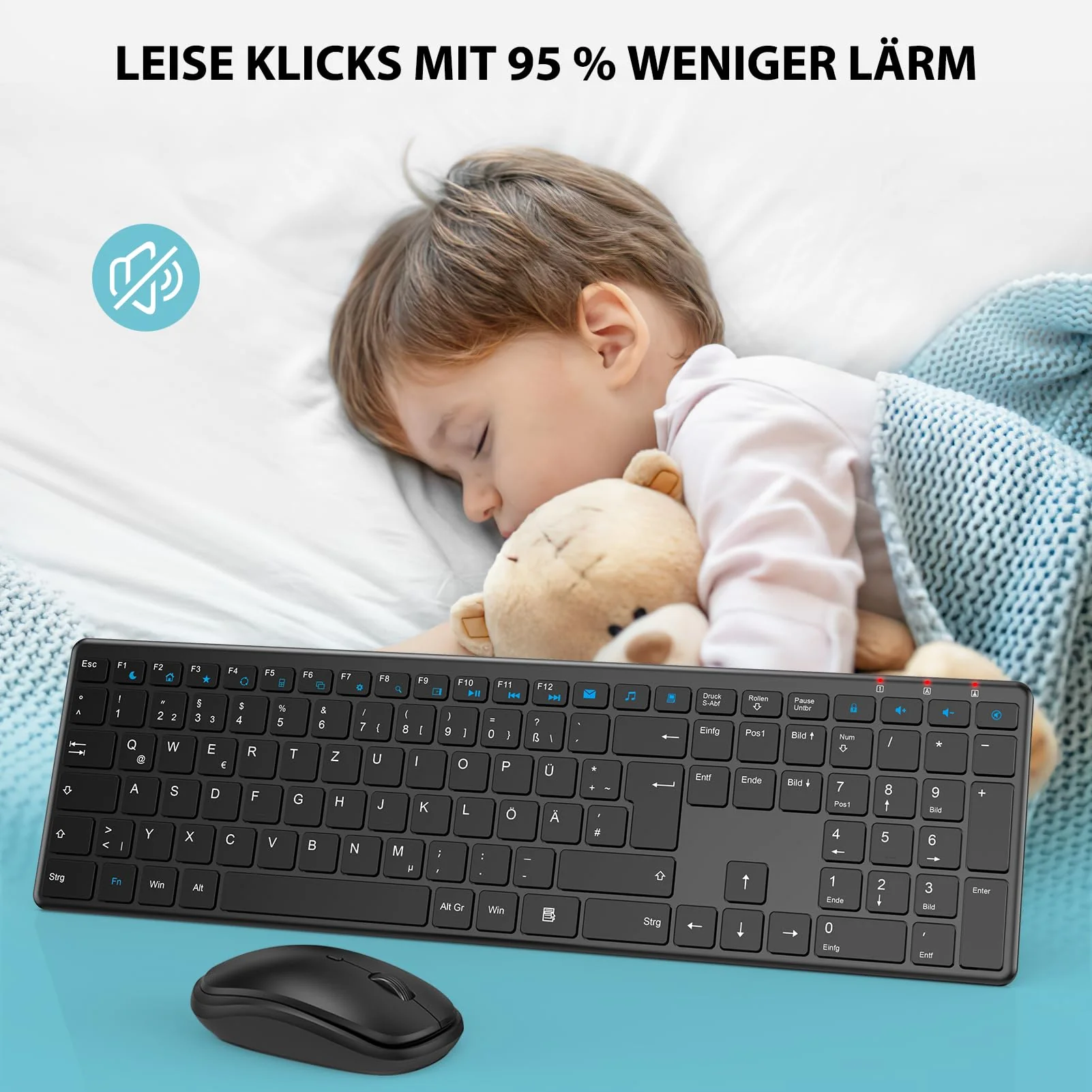 Tastatur Maus Set Kabellos, SABLUTE 2,4GHz UltraDünn Leise Kabellose Tastatur und Maus, Ergonomisch Funktastatur in Voller Größe mit 19 Sondertasten und einen Nummernblock, für PC, Laptop, Windows - Image 5
