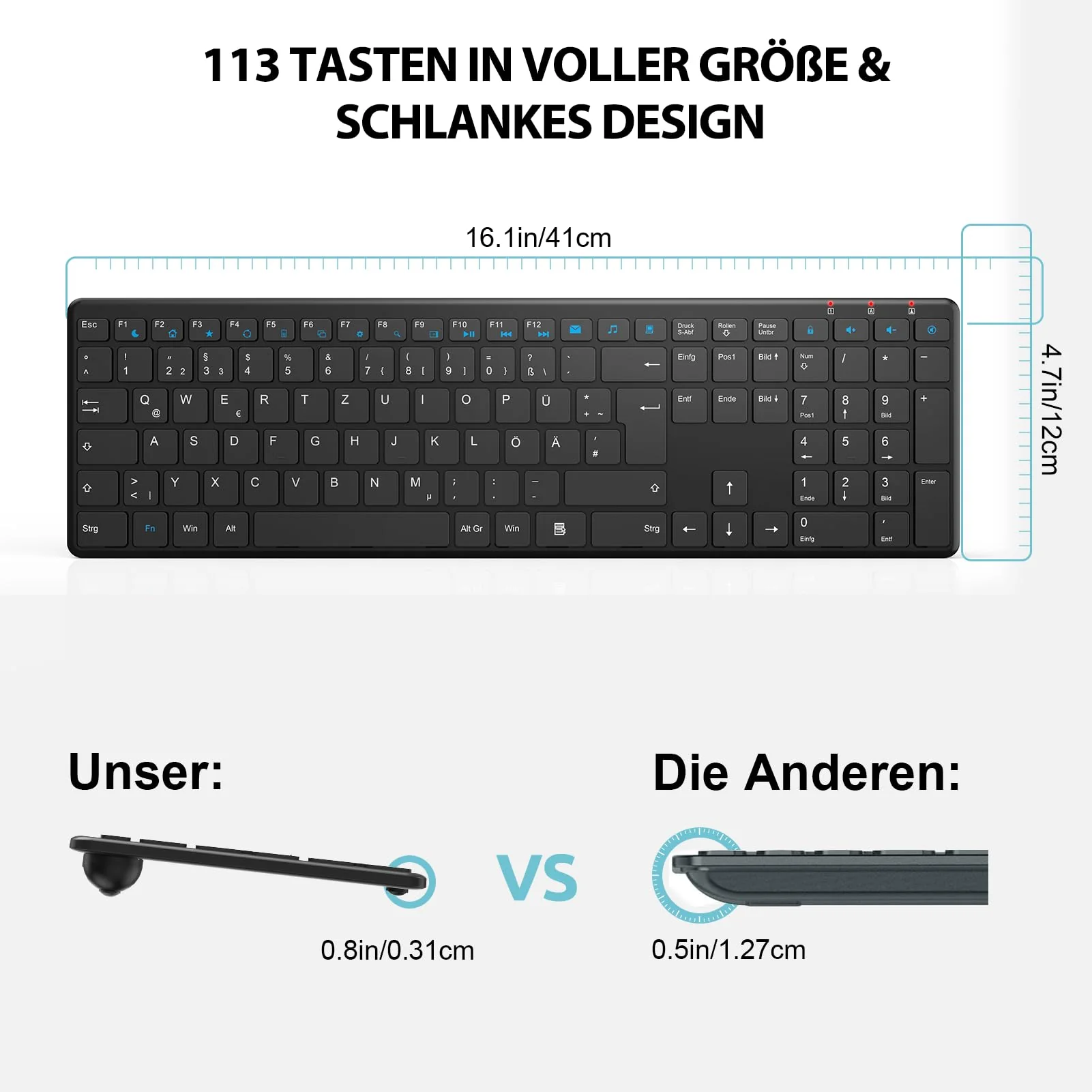 Tastatur Maus Set Kabellos, SABLUTE 2,4GHz UltraDünn Leise Kabellose Tastatur und Maus, Ergonomisch Funktastatur in Voller Größe mit 19 Sondertasten und einen Nummernblock, für PC, Laptop, Windows - Image 6