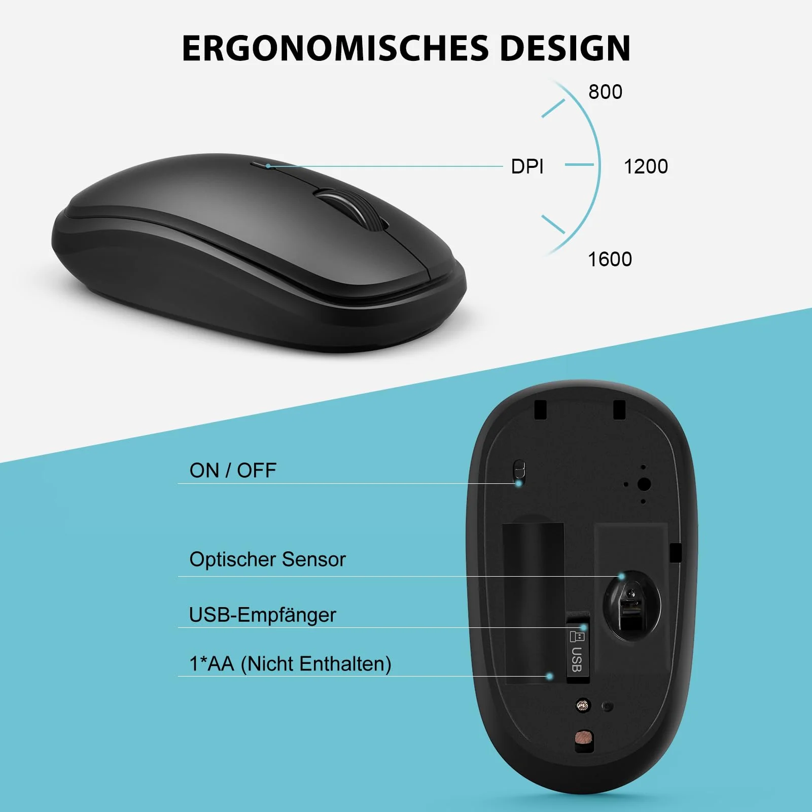 Tastatur Maus Set Kabellos, SABLUTE 2,4GHz UltraDünn Leise Kabellose Tastatur und Maus, Ergonomisch Funktastatur in Voller Größe mit 19 Sondertasten und einen Nummernblock, für PC, Laptop, Windows - Image 7