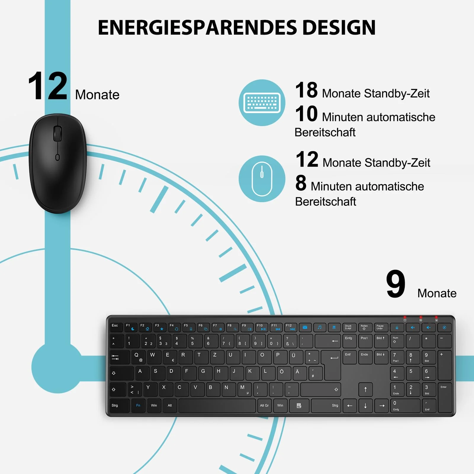 Tastatur Maus Set Kabellos, SABLUTE 2,4GHz UltraDünn Leise Kabellose Tastatur und Maus, Ergonomisch Funktastatur in Voller Größe mit 19 Sondertasten und einen Nummernblock, für PC, Laptop, Windows - Image 8