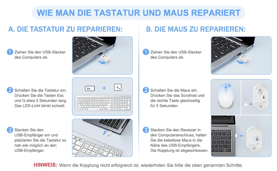 Tastatur Maus Set Kabellos, seenda Ultra-Dünne Wiederaufladbare Funk Tastatur Maus Set, Ergonomische Tastatur Kabellos mit Silikon Staubschutz für PC/Laptop/Smart TV, DE QWERTZ Layout, Schwarz&Silber - Image 3