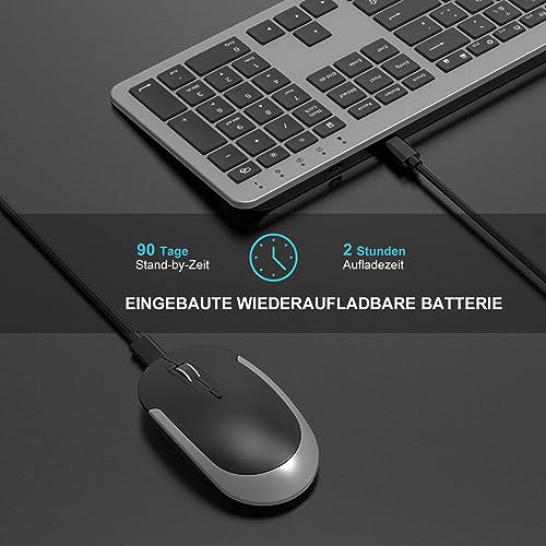 Tastatur Maus Set Kabellos, seenda Ultra-Dünne Wiederaufladbare Funktastatur mit Maus, Ergonomische Keyboard Mouse mit Silikon Staubschutz für PC/Laptop/Smart TV, DE QWERTZ Layout (Schwarz&Grau) - Image 3