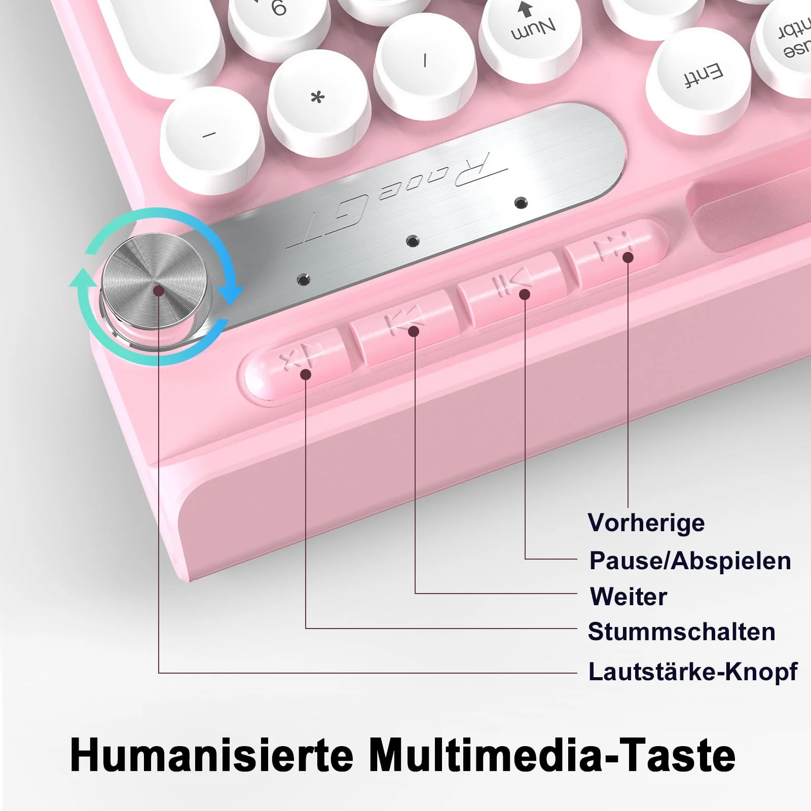 Tastatur Maus Set,RaceGT Tastatur Rosa Retro Schreibmaschine Tastatur Bunt Maus und Tastatur mit Handyhalterung Tastaturen Tastatur Kabel Keyboard für PC Mac Computer Laptop QWERTZ Deutsch - Image 7