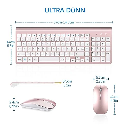 Tastatur Maus Set Ultra Slim, TopMate 2,4G Stille Compact USB 2400DPI Maus und Schissschalter Tastatur mit Abdeckung, mit 2 AA & 2 AAA Batterien für PC/Laptop/Windows/Mac-Rose Gold Weiß - Image 6