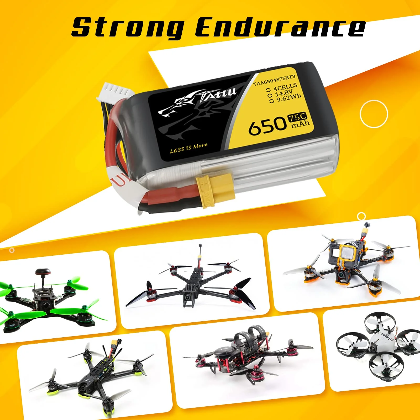 TATTU 4S lipo 650mAh 4S1P 75C 14.8V Lipo Pack Akku mit XT30 Stecker für UAV Drohne RC Quadrocopter Multirotor FPV 150 Größe - Image 4