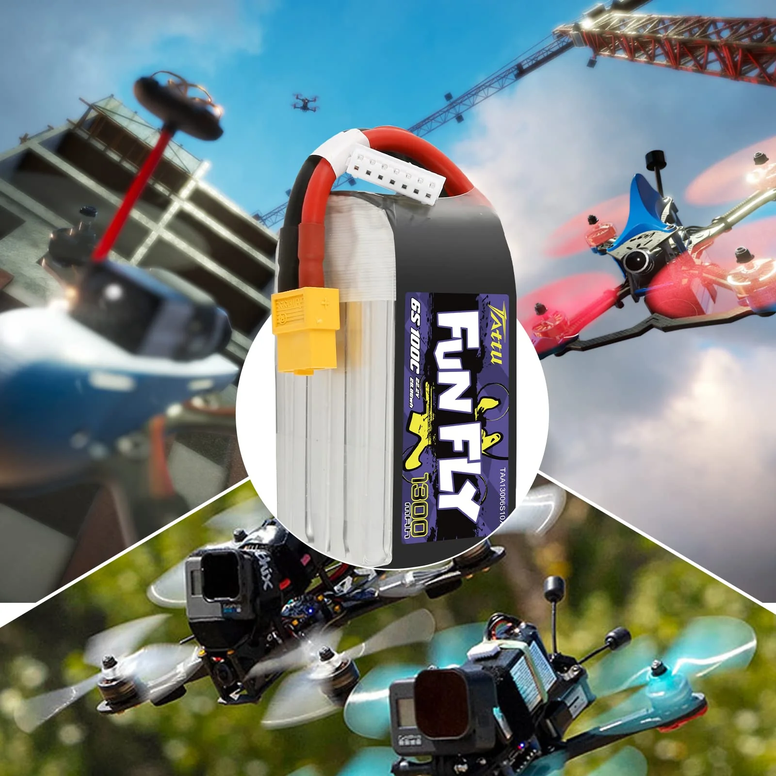 Tattu Lipo 6S Akku 1300mAh 22,2V 100C Lipo Akku Funfly mit XT60 Anschluss für UAV Drone FPV Race RC Quadcopter - Image 2