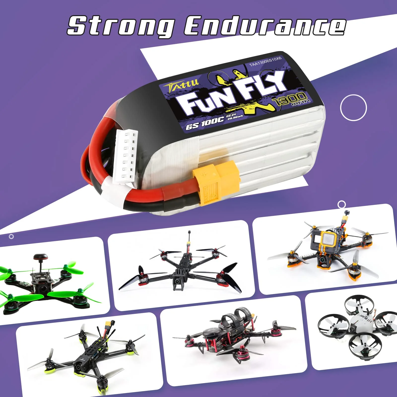 Tattu Lipo 6S Akku 1300mAh 22,2V 100C Lipo Akku Funfly mit XT60 Anschluss für UAV Drone FPV Race RC Quadcopter - Image 4