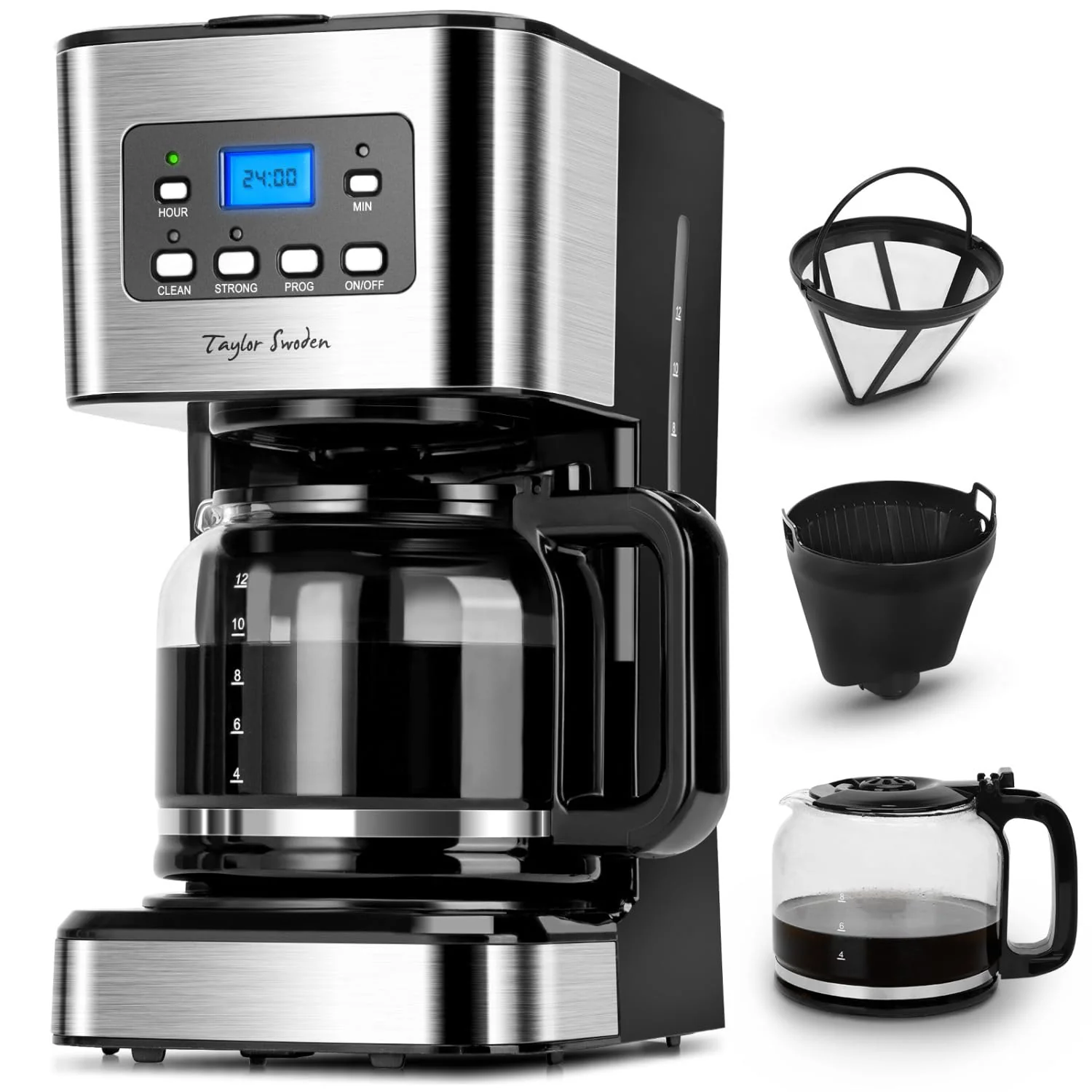 Taylor Swoden 950W Kaffeemaschine mit Timer,1.5L Filterkaffeemaschine 12 Tassen, Abschaltautomatik, Tropf-Stopp, Wiederverwendbarem Filter und Heizplatte, BPA-frei, Grau - Pewter - Image 2