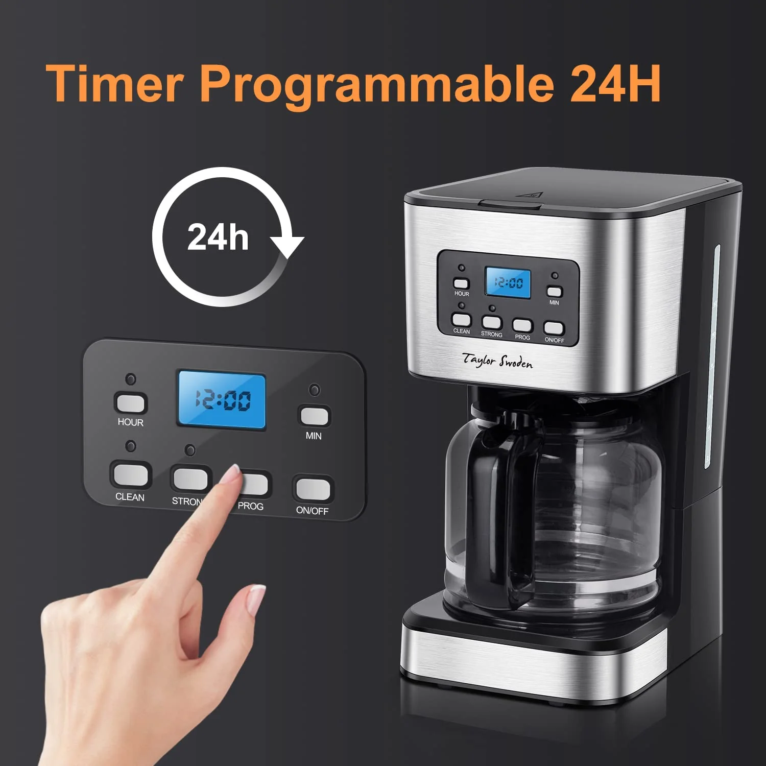 Taylor Swoden Darcy - 950W Kaffeemaschine mit Timer,1.5L Filterkaffeemaschine 12 Tassen, Abschaltautomatik, Tropf-Stopp, Wiederverwendbarem Filter und Heizplatte, BPA-frei, Schwarz - Image 5