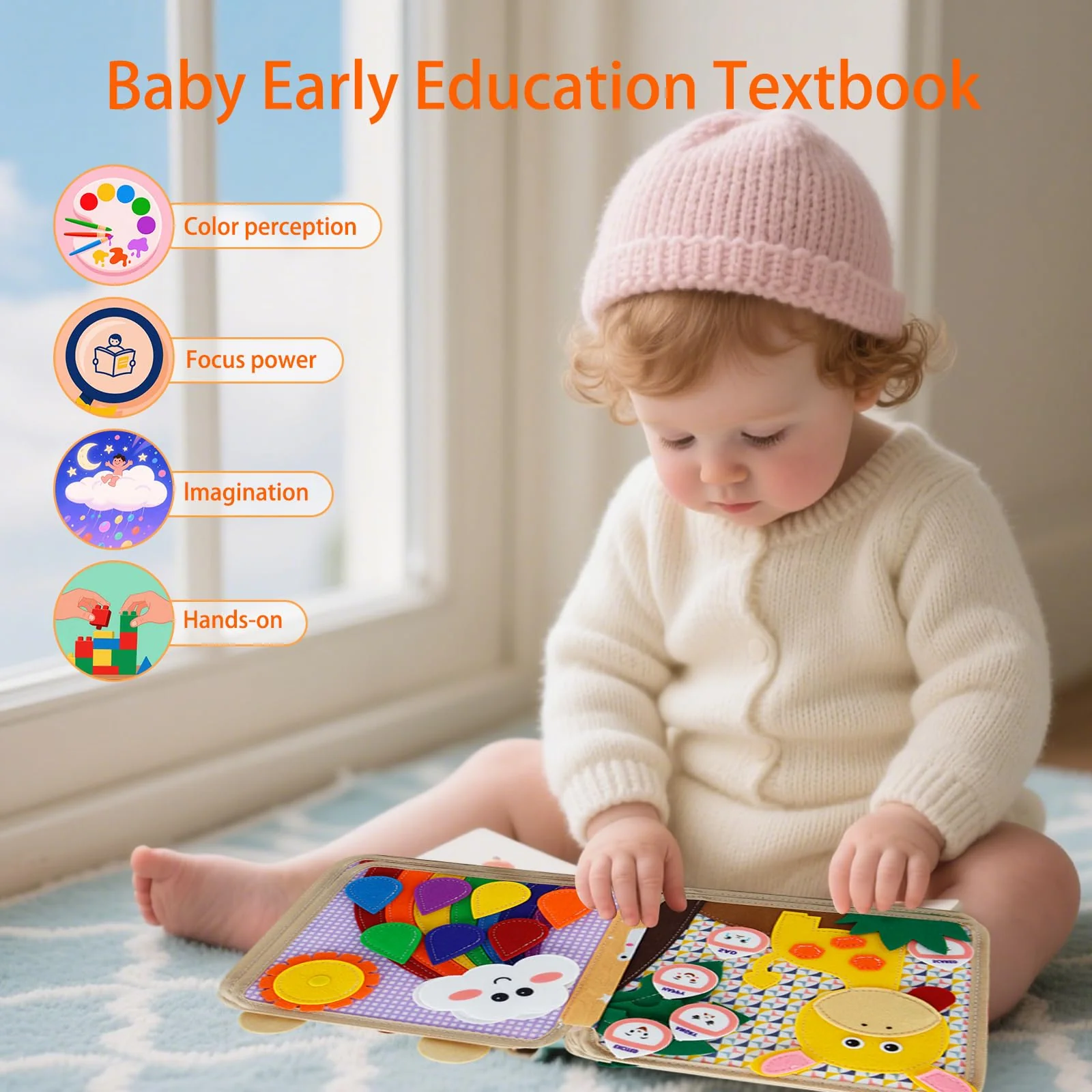 Tbintul Montessori Spielzeug ab 1 Jahre, Stoffbuch Baby, 3D Filz Montessori Busy Board Baby, Montessori Stille Buch mit, Stilles Buch für Reisen Zuhause,Geschenk Spielzeug ab 1-5 Jahre Mädchen Junge - Image 5