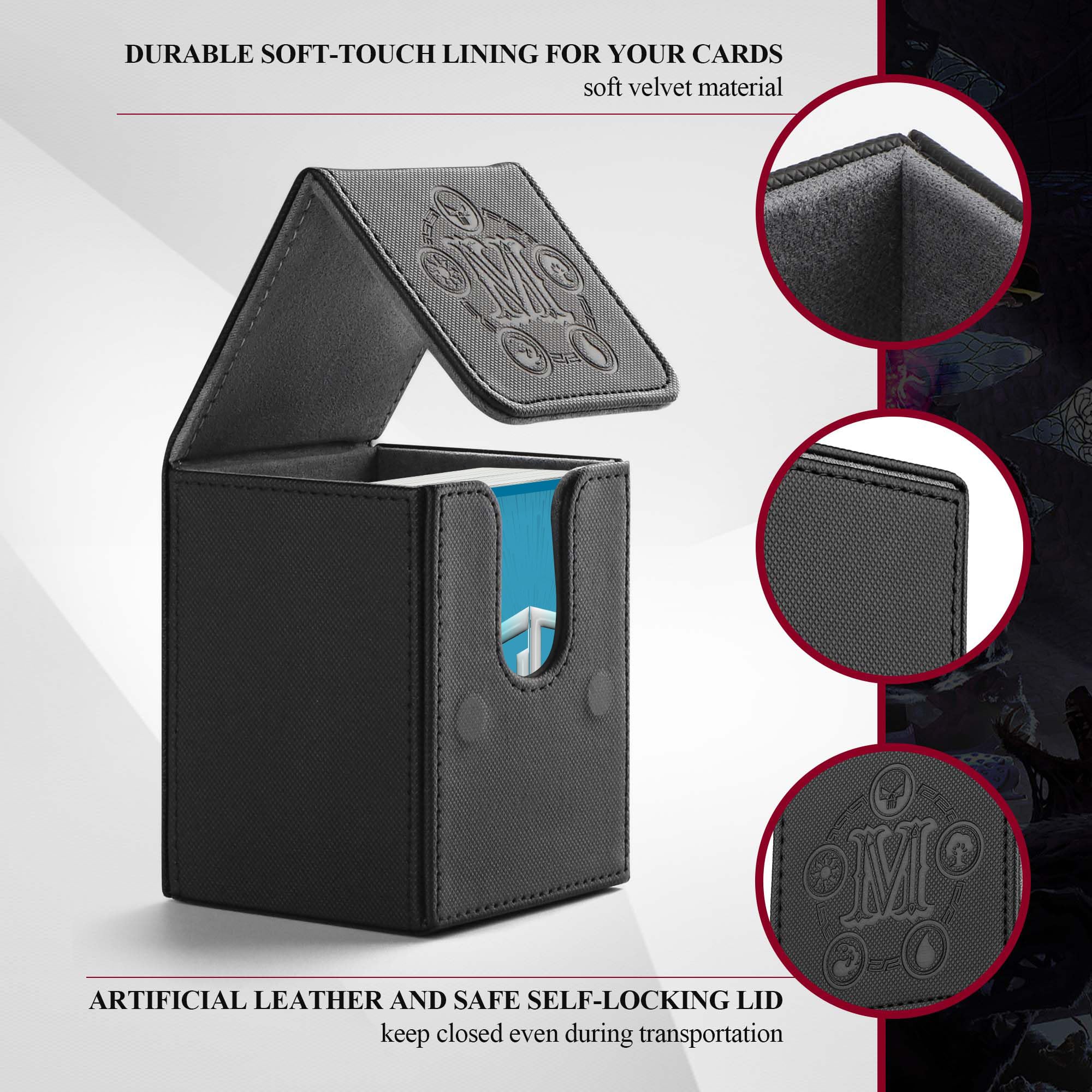 TCGUARD Card Deck Box für MTG Karten Aufbewahrungsbox hält über 100 einzeln Karten, Mikrofaser-Innenfutter Kartenbox kompatibel mit Trading Card Games TCG, Yugioh Karten etc. (Vertikal-Schwarz) - Image 7