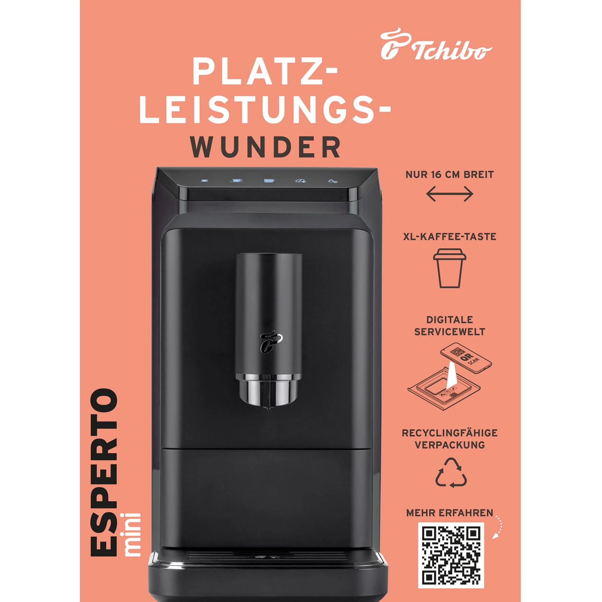 Tchibo Kaffeevollautomat Esperto mini für Caffè Crema und Espresso, nur 16cm breit, klein und kompakt, geeignet für jede Küche, Camping, Studentenapartment, Schwarz - INKLUSIVE Kaffeeprobierset GRATIS - Image 9