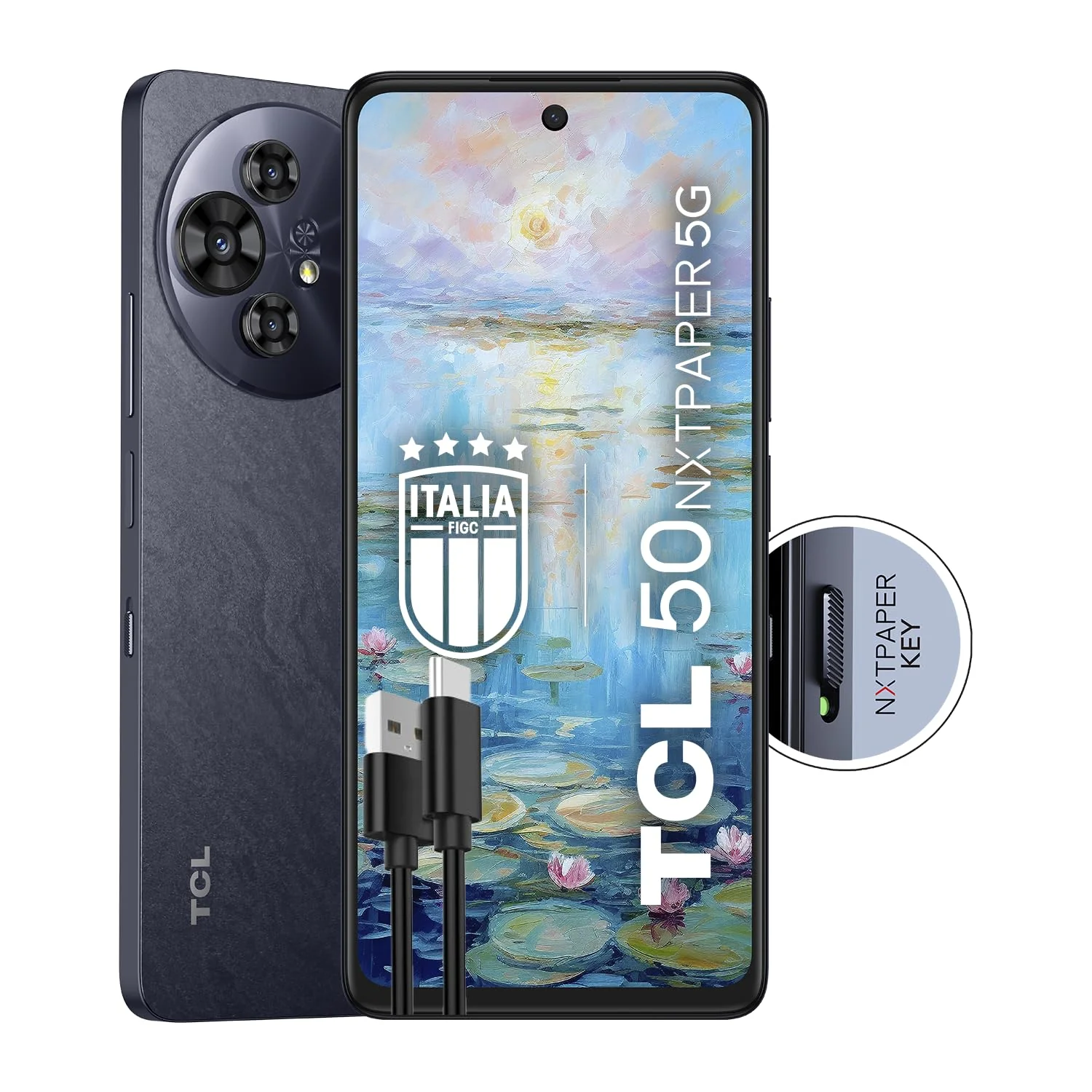 TCL 50 NXTPAPER 5G - 5G Smartphone Display 6,8 120Hz Nxtpaper 3;0, 256GB, 16GB RAM (8GBplus8GB virtueller RAM), Dreifachkamera 108Mpx, Android 14, Batt; 5010 mAh, Schwarz, zusätzliches USB-Typ-C-Kabel