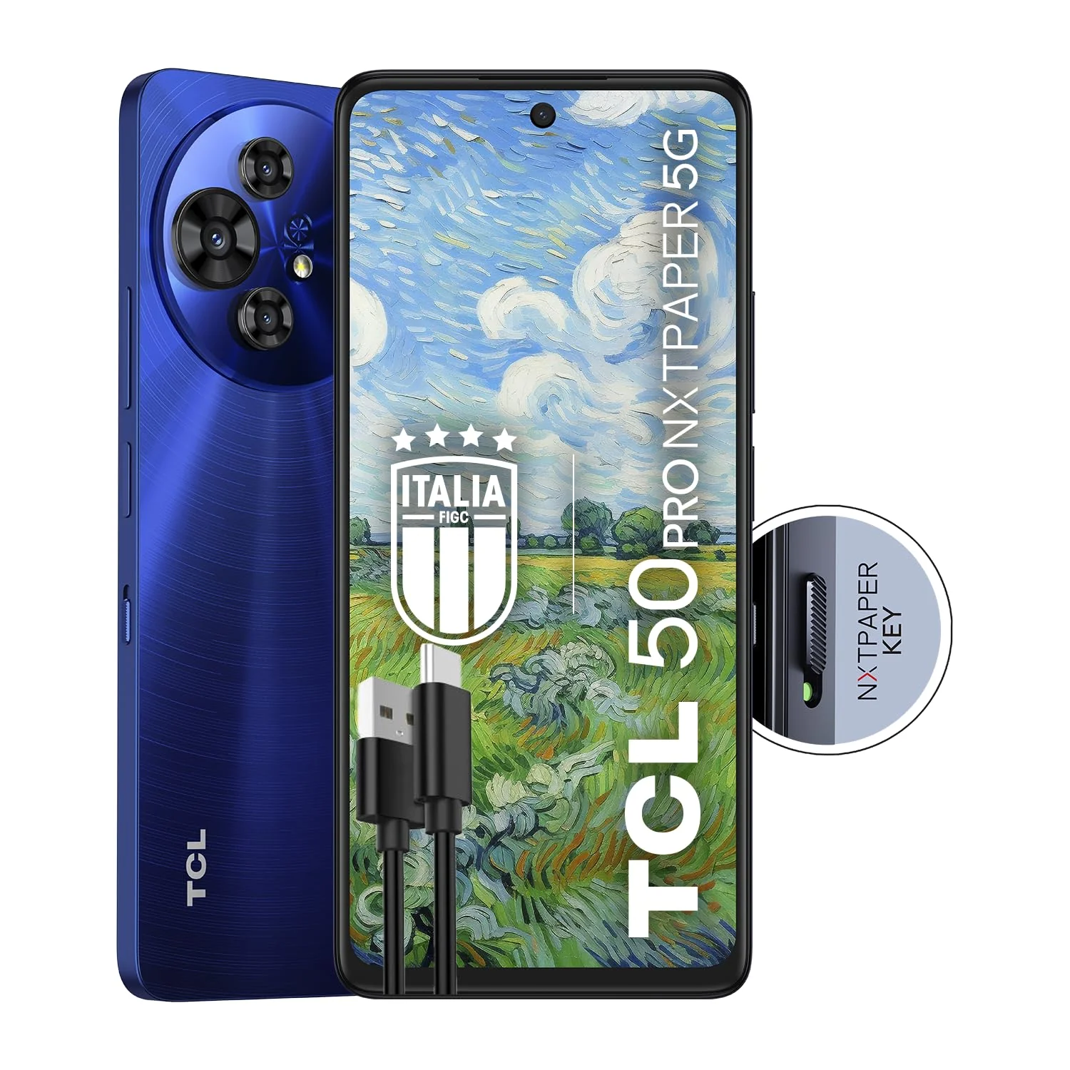 TCL 50PRO NXTPAPER 5G – 5G Smartphone Display 6,8 120Hz Nxtpaper 3;0, 512GB, 16GB RAM (8GBplus8GB virtueller RAM), Triple Cam 108Mpx Plus Frontkamera 32Mpx, Android 14, Batt; 5010 mAh, Blau