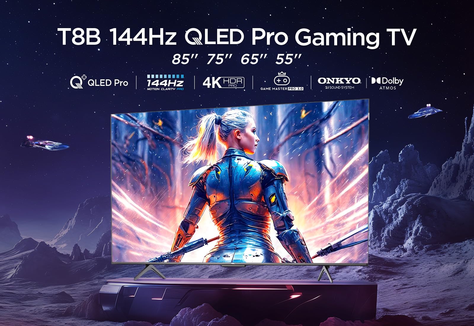 TCL 75T8B 75-Zoll QLED Pro 144Hz Onkyo Gaming Fernseher, 4K UHD, HDR Pro, Google TV (Dolby Vision IQ & Atmos, Motion Clarity, Freihändige Sprachsteureung, Kompatibel mit Google Assistant & Alexa) - Image 2