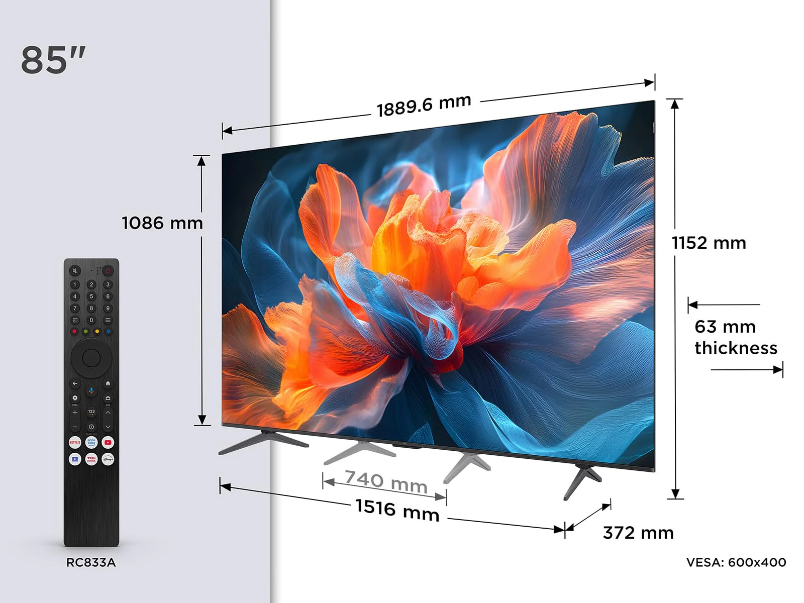 TCL 85T8C 85 Zoll QLED 4K HDR Ultra HD Fernseher, Smart TV mithilfe von Google TV (Dolby Vision Atmos, 144Hz Motion Clarity Pro, Game Bar, ALLM, FreeSync, Onkyo 2.1 Sound,Sprachsteuerung) - Image 15